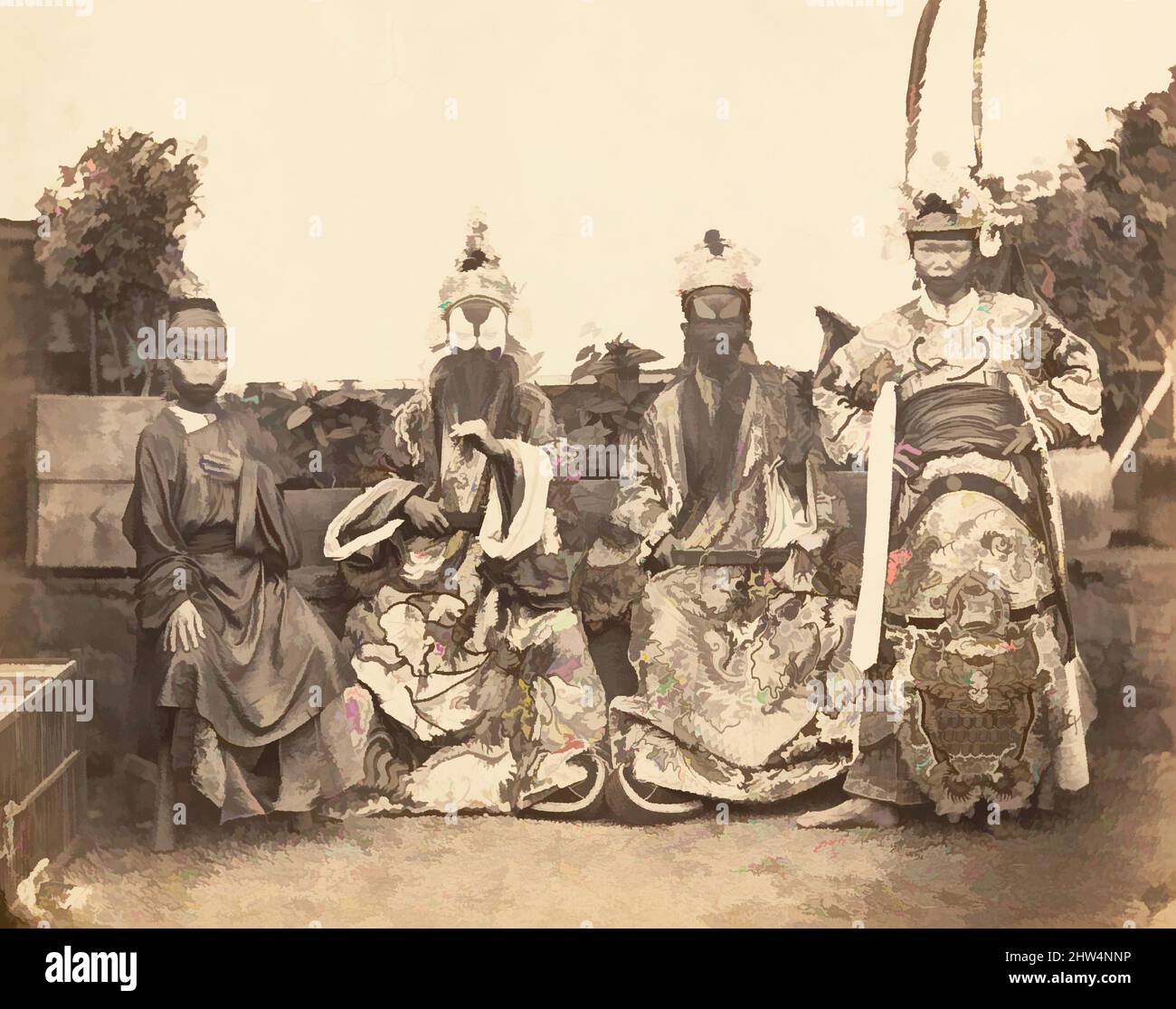 Arte ispirata a Costumes de Théâtre, Saigon, Cochinchine, 1866, stampa in argento albume da vetro negativo, 24,4 x 31,1 cm (9 5/8 x 12 1/4 poll.), fotografie, Emile Gsell (francese, Sainte-Marie-aux-Mines 1838–1879 Vietnam, opere classiche modernizzate da Artotop con un tuffo di modernità. Forme, colore e valore, impatto visivo accattivante sulle emozioni artistiche attraverso la libertà delle opere d'arte in modo contemporaneo. Un messaggio senza tempo che persegue una nuova direzione selvaggiamente creativa. Artisti che si rivolgono al supporto digitale e creano l'NFT Artotop Foto Stock