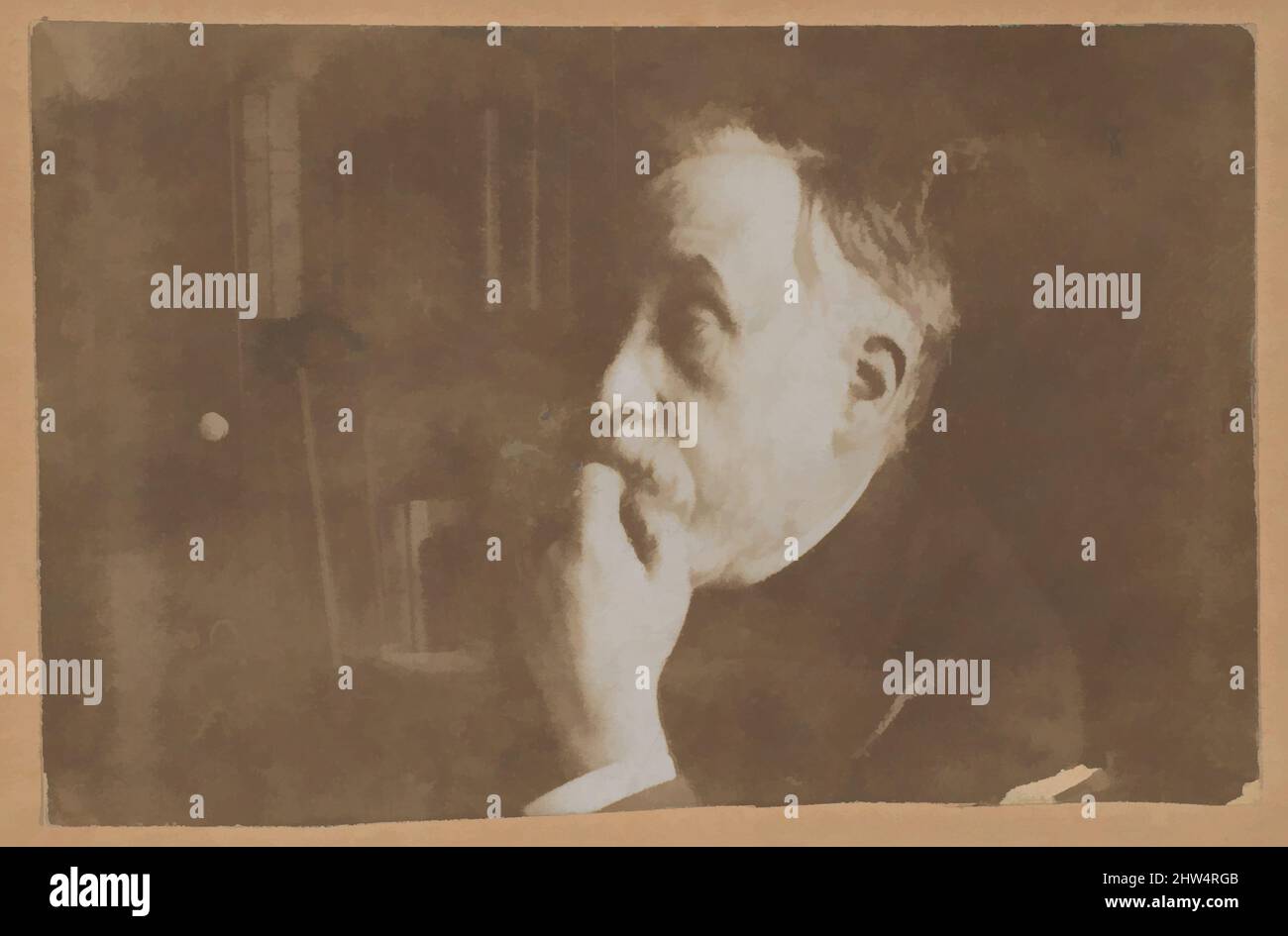 Art Inspired by Self-Ritratto in Library (Hand to Chin), probabilmente 1895, gelatina stampa argento, immagine: 5,8 x 8,7 cm (2 5/16 x 3 7/16 in.), fotografie, Edgar Degas (francese, Parigi 1834–1917 Parigi, opere classiche modernizzate da Artotop con un tuffo di modernità. Forme, colore e valore, impatto visivo accattivante sulle emozioni artistiche attraverso la libertà delle opere d'arte in modo contemporaneo. Un messaggio senza tempo che persegue una nuova direzione selvaggiamente creativa. Artisti che si rivolgono al supporto digitale e creano l'NFT Artotop Foto Stock
