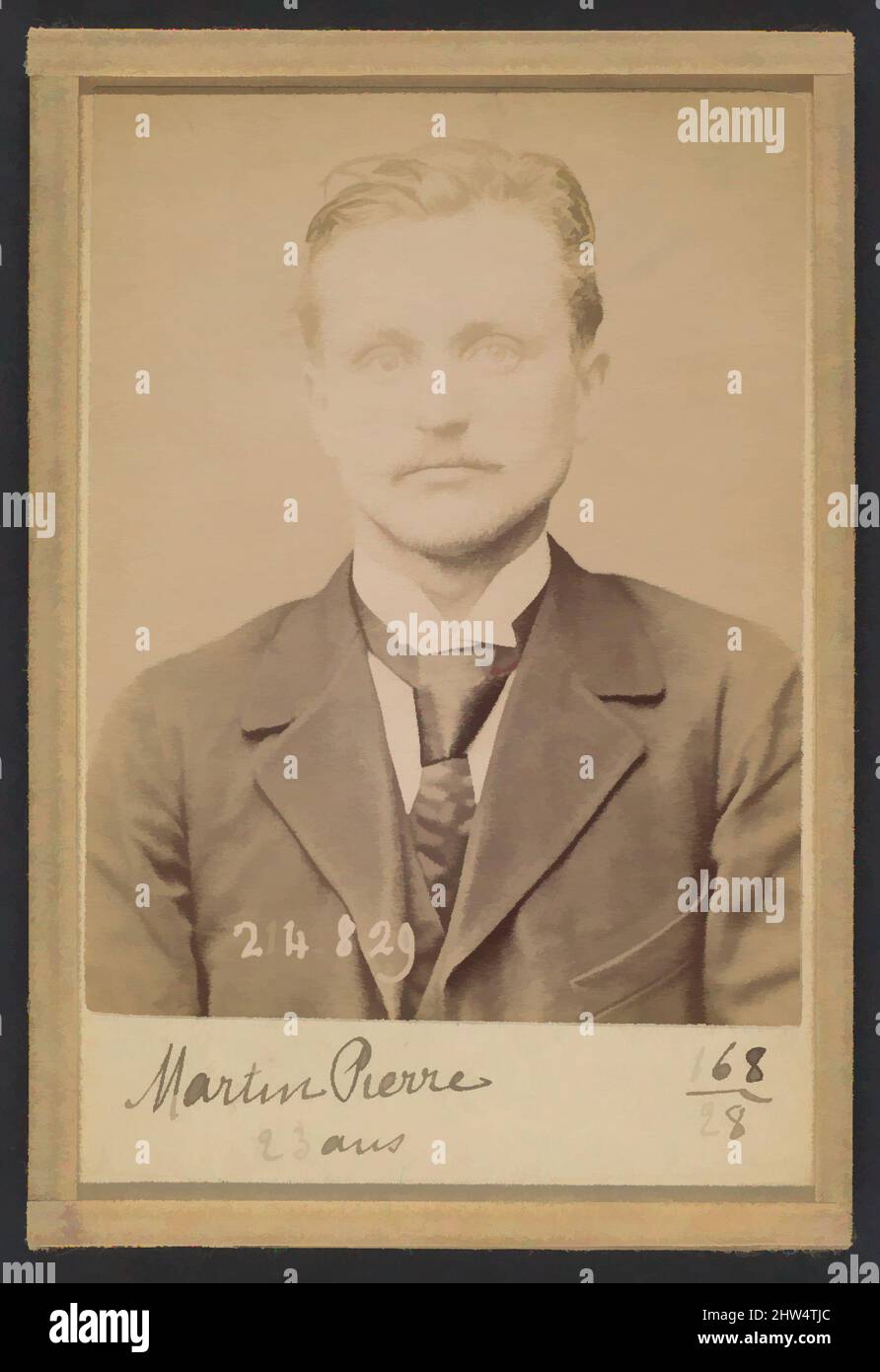 Arte ispirata da Martin. Pierre. 22 ans, né à Saint-Léger (Saône e Loira). Employer de commerce. Anarchiste. 27/2/94., 1894, stampa argento albume da vetro negativo, 10,5 x 7 x 0,5 cm (4 1/8 x 2 3/4 x 3/16 pollici) ciascuno, fotografie, Alphonse Bertillon (francese, 1853–1914), nata in un, Opere classiche modernizzate da Artotop con un tocco di modernità. Forme, colore e valore, impatto visivo accattivante sulle emozioni artistiche attraverso la libertà delle opere d'arte in modo contemporaneo. Un messaggio senza tempo che persegue una nuova direzione selvaggiamente creativa. Artisti che si rivolgono al supporto digitale e creano l'NFT Artotop Foto Stock