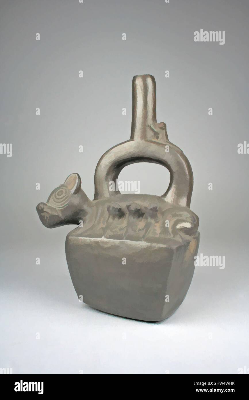 Arte ispirata da Stirrup Sput bottiglia con animali, 14th–15th secolo, Perù, Chimú, ceramica, Slip, H. 9 1/2 x W. 6 poll. (24,1 x 15,2 cm), Ceramics-Containers, opere classiche modernizzate da Artotop con un tuffo di modernità. Forme, colore e valore, impatto visivo accattivante sulle emozioni artistiche attraverso la libertà delle opere d'arte in modo contemporaneo. Un messaggio senza tempo che persegue una nuova direzione selvaggiamente creativa. Artisti che si rivolgono al supporto digitale e creano l'NFT Artotop Foto Stock