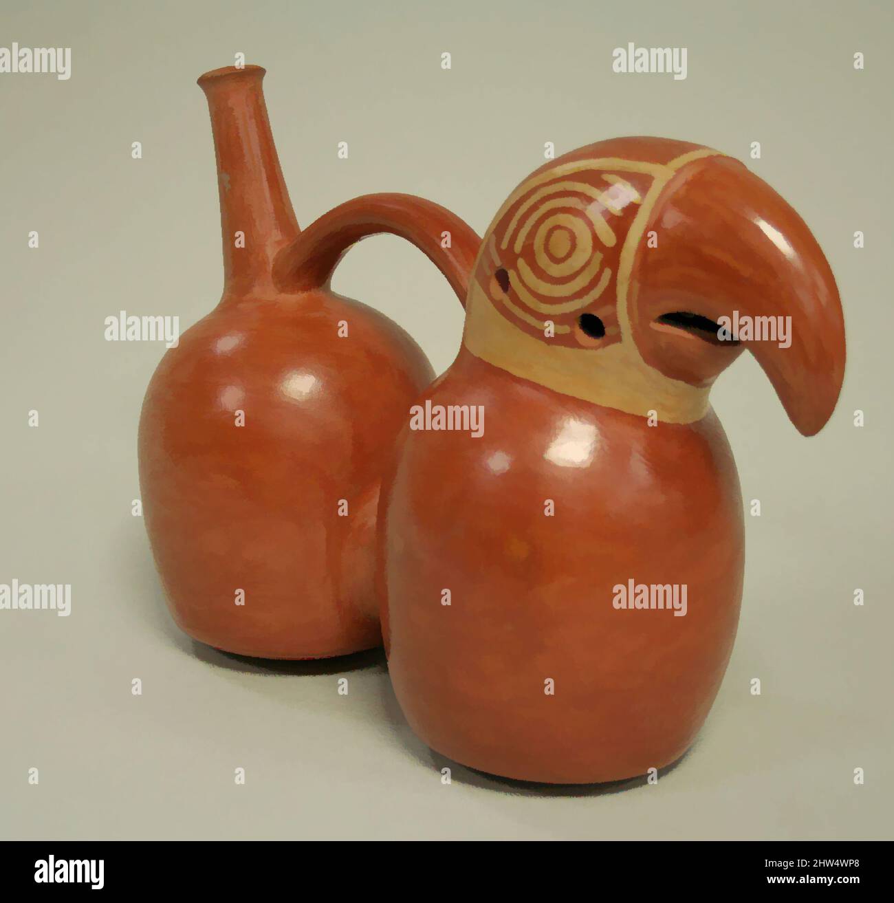 Arte ispirata a Parrot Head Bottle, 1st secolo a.C.-d.C. 2nd secolo, Perù, Salinar (?), Ceramica, L. 9 in. (22,9 cm), Ceramics-Containers, opere classiche modernizzate da Artotop con un tuffo di modernità. Forme, colore e valore, impatto visivo accattivante sulle emozioni artistiche attraverso la libertà delle opere d'arte in modo contemporaneo. Un messaggio senza tempo che persegue una nuova direzione selvaggiamente creativa. Artisti che si rivolgono al supporto digitale e creano l'NFT Artotop Foto Stock
