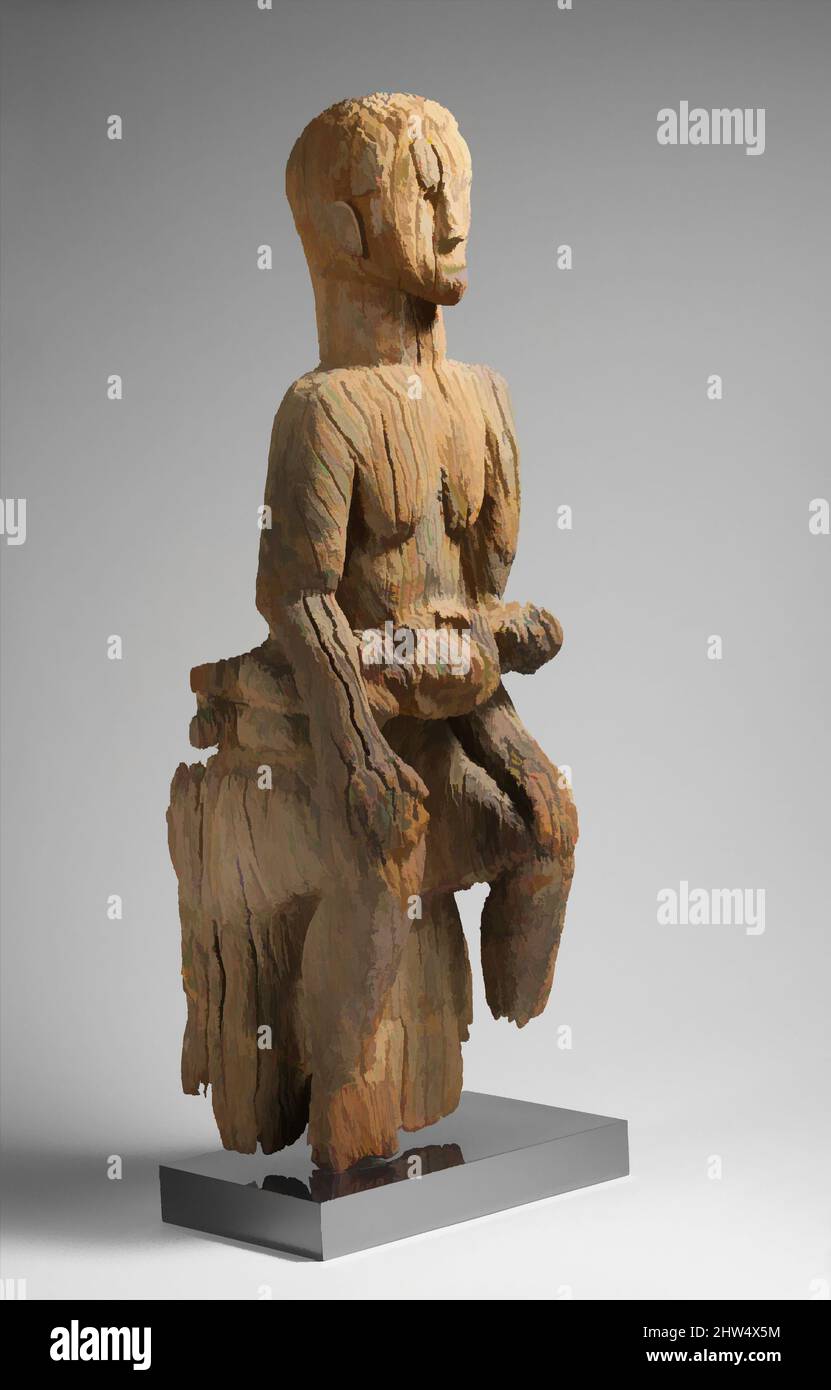 Arte ispirata da elemento figurativo del tamburo Ceremoniale ?: Seduta femminile e bambino, 15th–17th secolo, Nigeria, Cross River Region, Mbembe Peoples, Legno, pigmento, resina, chiodi, H. 42 1/2 x W. 13 x D. 9 1/2 poll. (108 x 33 x 24,1 cm), scultura in legno, questa reliquia spettrale di una maternità, opere classiche modernizzate da Artotop con un tuffo di modernità. Forme, colore e valore, impatto visivo accattivante sulle emozioni artistiche attraverso la libertà delle opere d'arte in modo contemporaneo. Un messaggio senza tempo che persegue una nuova direzione selvaggiamente creativa. Artisti che si rivolgono al supporto digitale e creano l'NFT Artotop Foto Stock