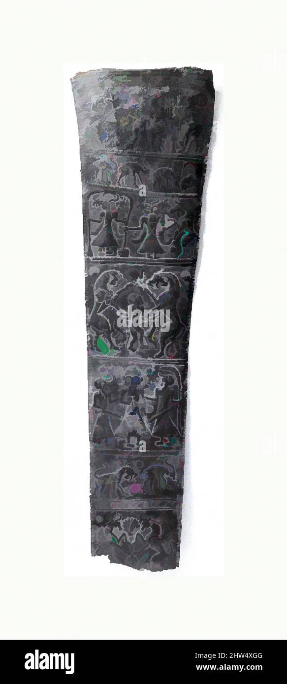 Arte ispirata a placche fremite con animali e scene mitologiche, Iron Age III, ca. 8th–7th secolo a.C., Iran, probabilmente di Luristan, Bronzo, 6,02 x 20,98 pollici (15,29 x 53,29 cm), Metalwork-Implements, opere classiche modernizzate da Artotop con un tuffo di modernità. Forme, colore e valore, impatto visivo accattivante sulle emozioni artistiche attraverso la libertà delle opere d'arte in modo contemporaneo. Un messaggio senza tempo che persegue una nuova direzione selvaggiamente creativa. Artisti che si rivolgono al supporto digitale e creano l'NFT Artotop Foto Stock