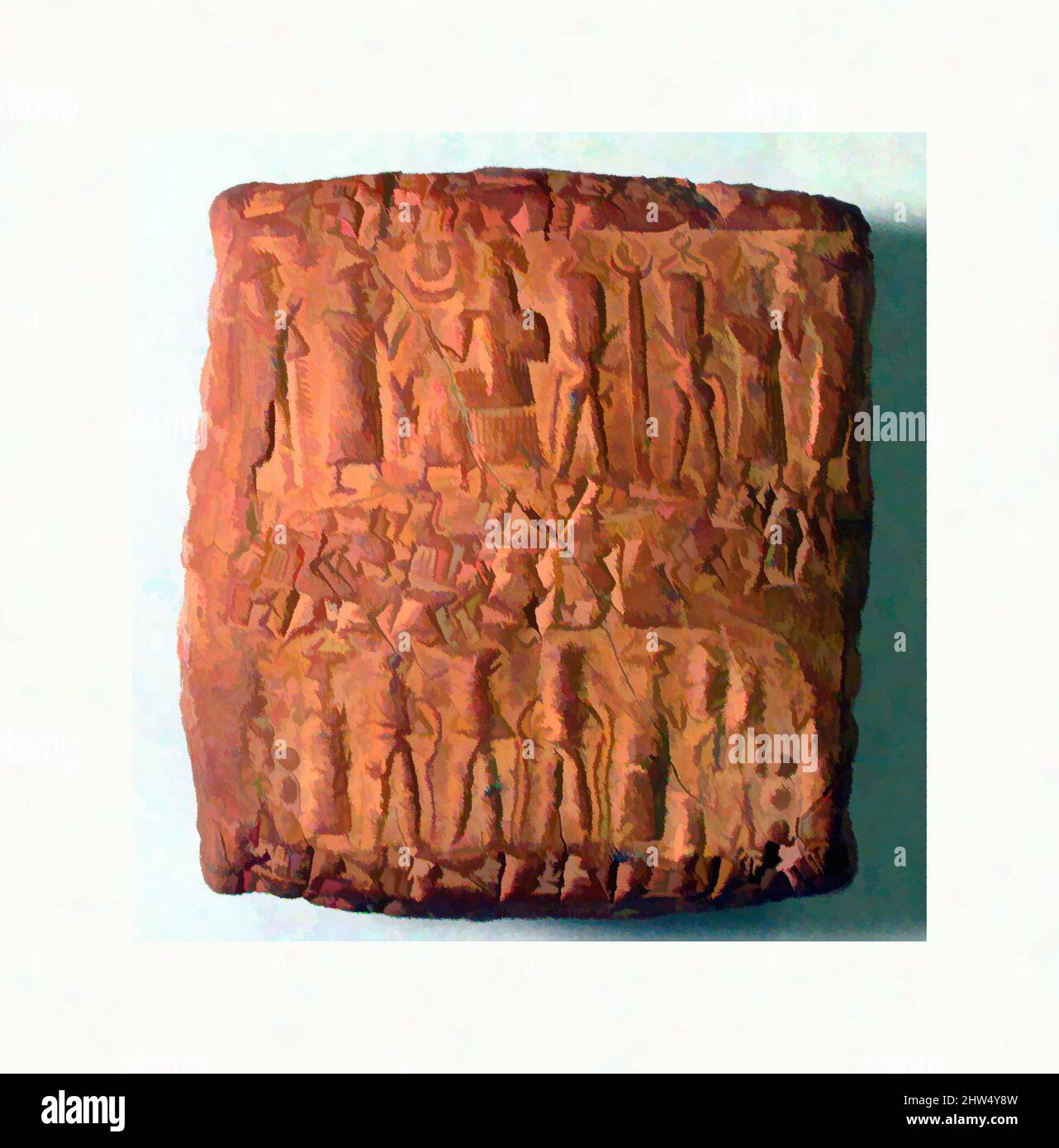 Arte ispirata dalla scatola di tavolette Cuneiform impressionata con tre guarnizioni di cilindro, età del Bronzo Medio-Vecchia colonia di commercio assiro, ca. 20th–19th secolo a.C., Anatolia, probabilmente di Kültepe (Karum Kanesh), Old Assyrian Trading Colony, Clay, 5,7 x 5,2 x 2,8 cm (2 1/4 x 2 x 1 1/8 pollici), Clay-, opere classiche modernizzate da Artotop con un tuffo di modernità. Forme, colore e valore, impatto visivo accattivante sulle emozioni artistiche attraverso la libertà delle opere d'arte in modo contemporaneo. Un messaggio senza tempo che persegue una nuova direzione selvaggiamente creativa. Artisti che si rivolgono al supporto digitale e creano l'NFT Artotop Foto Stock