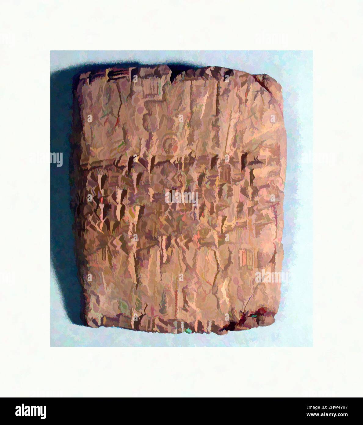 Arte ispirata dal caso di tavoletta Cuneiform impressionato con due guarnizioni di cilindro, età del Bronzo Medio-Old Assyrian Trading Colony, ca. 20th–19th secolo a.C., Anatolia, probabilmente di Kültepe (Karum Kanesh), Old Assyrian Trading Colony, Clay, 6,6 x 5,4 x 1,5 cm (2 5/8 x 2 1/8 x 5/8 pollici), Clay-, opere classiche modernizzate da Artotop con un tuffo di modernità. Forme, colore e valore, impatto visivo accattivante sulle emozioni artistiche attraverso la libertà delle opere d'arte in modo contemporaneo. Un messaggio senza tempo che persegue una nuova direzione selvaggiamente creativa. Artisti che si rivolgono al supporto digitale e creano l'NFT Artotop Foto Stock