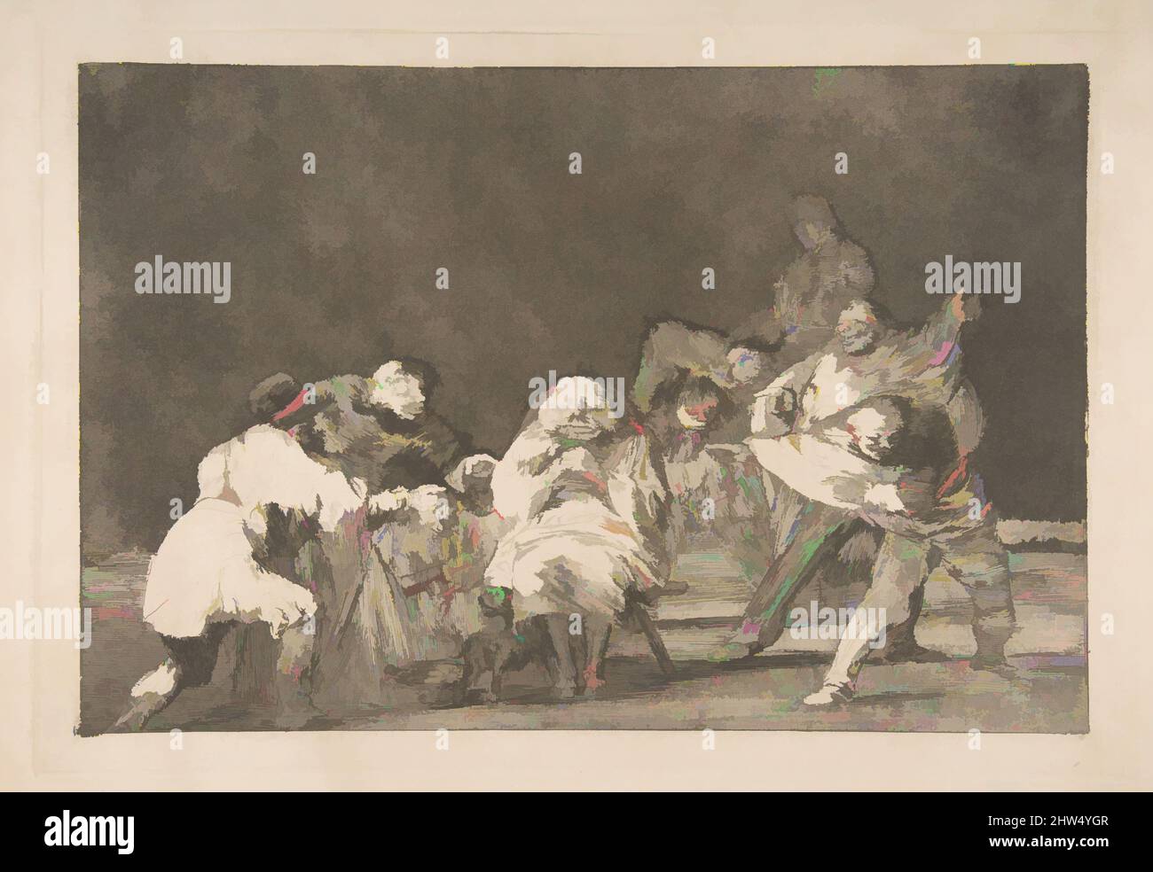 Arte ispirata al piatto 17 dei 'Disparates': Lealtà, ca. 1816–23 (stampa privata CA4), incisione e brunita acquatinta, lastra: 9 9/16 x 13 7/8 pollici (24,3 x 35,2 cm), Prints, Goya (Francisco de Goya y Lucientes) (spagnolo, Fuendetodos 1746–1828 Bordeaux), dalla stampa privata c, opere classiche modernizzate da Artotop con un tuffo di modernità. Forme, colore e valore, impatto visivo accattivante sulle emozioni artistiche attraverso la libertà delle opere d'arte in modo contemporaneo. Un messaggio senza tempo che persegue una nuova direzione selvaggiamente creativa. Artisti che si rivolgono al supporto digitale e creano l'NFT Artotop Foto Stock