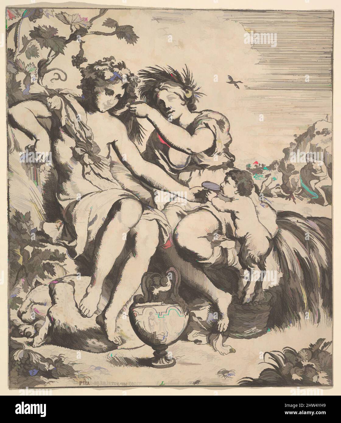 Art Inspired by the Alliance of Bacco and Ceres, 1610–42, Etching, Sheet: 6 7/8 x 5 7/8 in. (17,5 x 14,9cm), stampe, Pierre Brebiette (francese, Mantes-sur-Seine ca. 1598–1642 Parigi, opere classiche modernizzate da Artotop con un tuffo di modernità. Forme, colore e valore, impatto visivo accattivante sulle emozioni artistiche attraverso la libertà delle opere d'arte in modo contemporaneo. Un messaggio senza tempo che persegue una nuova direzione selvaggiamente creativa. Artisti che si rivolgono al supporto digitale e creano l'NFT Artotop Foto Stock
