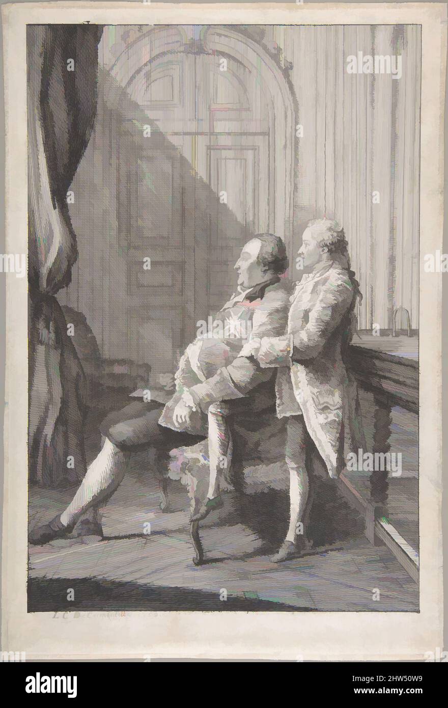 Arte ispirata dal ritratto di Louis-Philippe, Duc d'Orleans e suo Figlio Louis-Phillipe Joseph, Duc de Chartres, 1759, Etching, foglio: 11 11/16 x 7 7/8 in. (29,7 x 20 cm), Prints, Louis de Carmontelle (francese, Parigi 1717–1806 Parigi), nato nelle classi inferiori, Carmontelle servì come aiutante, opere classiche modernizzate da Artotop con un tuffo di modernità. Forme, colore e valore, impatto visivo accattivante sulle emozioni artistiche attraverso la libertà delle opere d'arte in modo contemporaneo. Un messaggio senza tempo che persegue una nuova direzione selvaggiamente creativa. Artisti che si rivolgono al supporto digitale e creano l'NFT Artotop Foto Stock