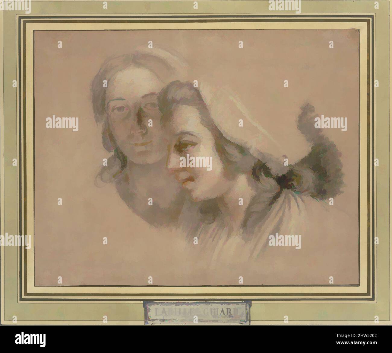 Arte ispirata a Marie Gabrielle Capet e Marie Marguerite Carreaux de Rosemond, n.d., gesso nero con inciampo, gessi rossi e bianchi su carta beige, 15 x 19 poll. (38,1 x 48,3 cm), disegni, Adélaide Labille-Guiard (francese, Parigi 1749–1803 Parigi), Labille-Guiard era una delle piccole opere classiche modernizzate da Artotop con un tuffo di modernità. Forme, colore e valore, impatto visivo accattivante sulle emozioni artistiche attraverso la libertà delle opere d'arte in modo contemporaneo. Un messaggio senza tempo che persegue una nuova direzione selvaggiamente creativa. Artisti che si rivolgono al supporto digitale e creano l'NFT Artotop Foto Stock