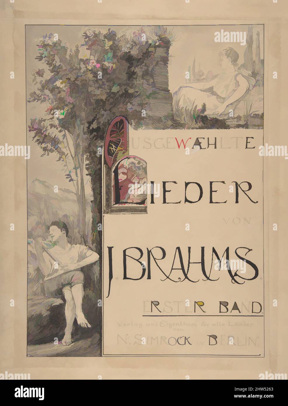 Art Inspired by Design for a Title Page for Sheet Music, fine 19th-inizio 20th secolo, penna e inchiostro nero, pennello e grigio lavaggio, gouache rosso, corretto con bianco. Parzialmente incisa per il trasferimento. Strisce aggiunte in alto e a destra, 12 15/16 x 10 poll. (32,8 x 25,4 cm), disegni, Max Klinger, opere classiche modernizzate da Artotop con un tocco di modernità. Forme, colore e valore, impatto visivo accattivante sulle emozioni artistiche attraverso la libertà delle opere d'arte in modo contemporaneo. Un messaggio senza tempo che persegue una nuova direzione selvaggiamente creativa. Artisti che si rivolgono al supporto digitale e creano l'NFT Artotop Foto Stock