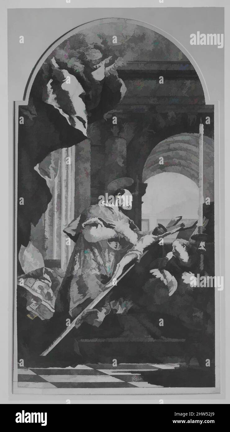 Arte ispirata a San Carlo Borromeo che venerava il Crocifisso, ca. 1770, incisione, foglio: 16 1/8 x 10 3/4 poll. (41 x 27,3 cm), stampe, Lorenzo Tiepolo (Venezia 1736–1776 Madrid), Giovanni Battista Tiepolo (Venezia 1696–1770 Madrid, opere classiche modernizzate da Artotop con un tuffo di modernità. Forme, colore e valore, impatto visivo accattivante sulle emozioni artistiche attraverso la libertà delle opere d'arte in modo contemporaneo. Un messaggio senza tempo che persegue una nuova direzione selvaggiamente creativa. Artisti che si rivolgono al supporto digitale e creano l'NFT Artotop Foto Stock