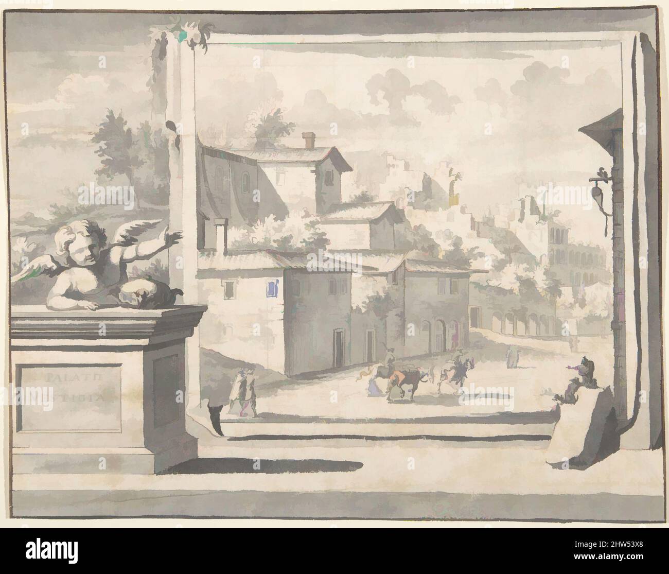 Arte ispirata dalla vista delle rovine del Colle Palatino, prima del 1704, penna e inchiostro nero e marrone; pennello e lavaggio grigio, su tracce di gesso rosso, parzialmente squadrato in gesso nero., disegni, Jan Goeree (olandese, Middelburg 1670–1731 Amsterdam, opere classiche modernizzate da Artotop con un tuffo di modernità. Forme, colore e valore, impatto visivo accattivante sulle emozioni artistiche attraverso la libertà delle opere d'arte in modo contemporaneo. Un messaggio senza tempo che persegue una nuova direzione selvaggiamente creativa. Artisti che si rivolgono al supporto digitale e creano l'NFT Artotop Foto Stock