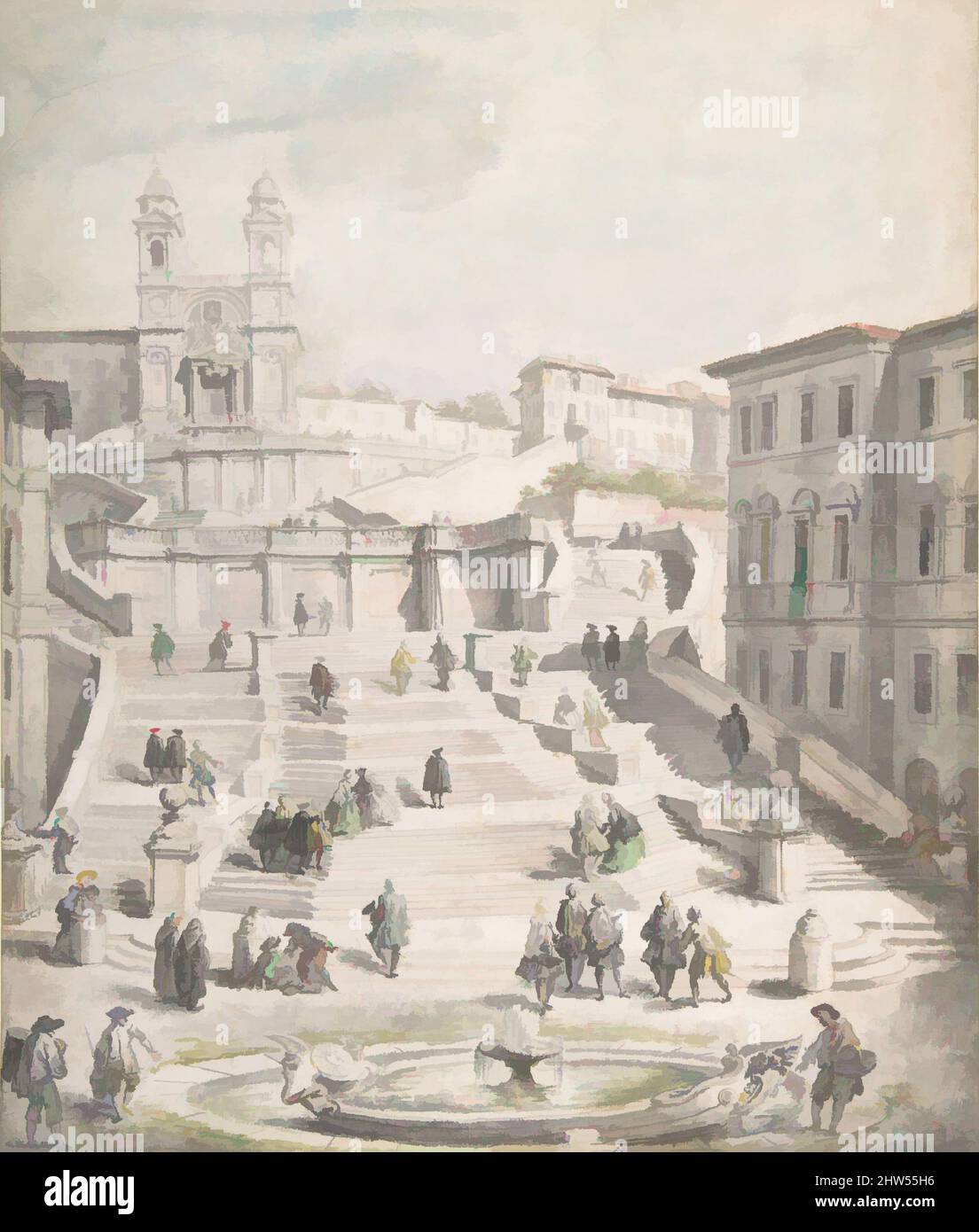 Arte ispirata alla Scalinata della Trinità dei Monti, ca. 1756–58, penna e inchiostro nero, pennello e lavaggio grigio, acquerello, su grafite, 13-11/16 x 11-9/16 pollici (34,8 x 29,3 cm), disegni, Giovanni Paolo panini (italiano, Piacenza 1691–1765 Roma), questo acquerello sembra essere stato concepito come, opere classiche modernizzate da Artotop con un tuffo di modernità. Forme, colore e valore, impatto visivo accattivante sulle emozioni artistiche attraverso la libertà delle opere d'arte in modo contemporaneo. Un messaggio senza tempo che persegue una nuova direzione selvaggiamente creativa. Artisti che si rivolgono al supporto digitale e creano l'NFT Artotop Foto Stock