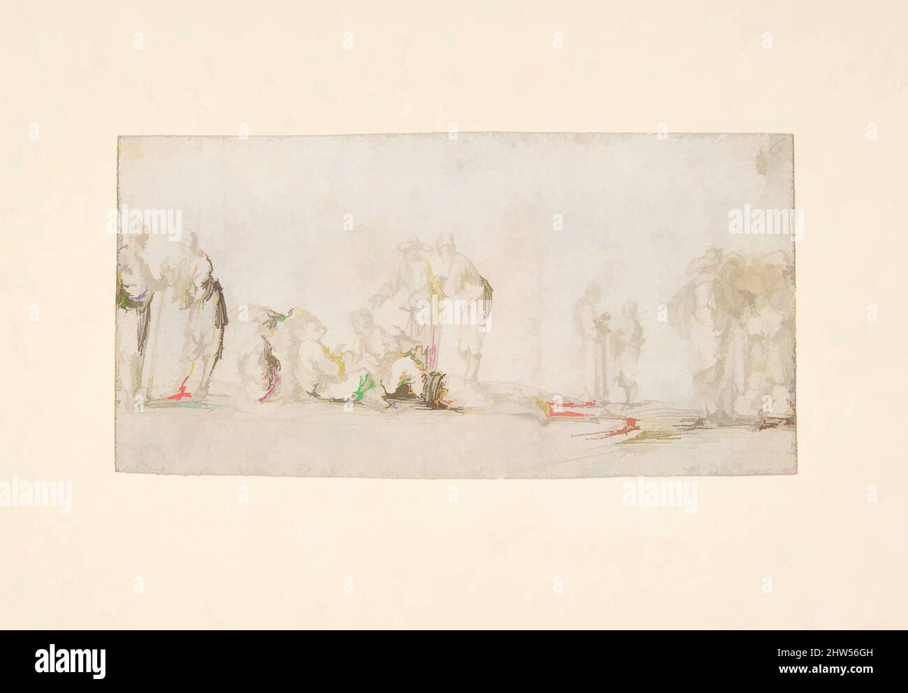 Arte ispirata da gruppi di uomini che parlano, 1610–64, penna e inchiostro marrone su carta, 2 1/16 x 4 1/8in. (5,2 x 10,5cm), disegni, Stefano della Bella (Firenze 1610–1664 Firenze, opere classiche modernizzate da Artotop con un tuffo di modernità. Forme, colore e valore, impatto visivo accattivante sulle emozioni artistiche attraverso la libertà delle opere d'arte in modo contemporaneo. Un messaggio senza tempo che persegue una nuova direzione selvaggiamente creativa. Artisti che si rivolgono al supporto digitale e creano l'NFT Artotop Foto Stock