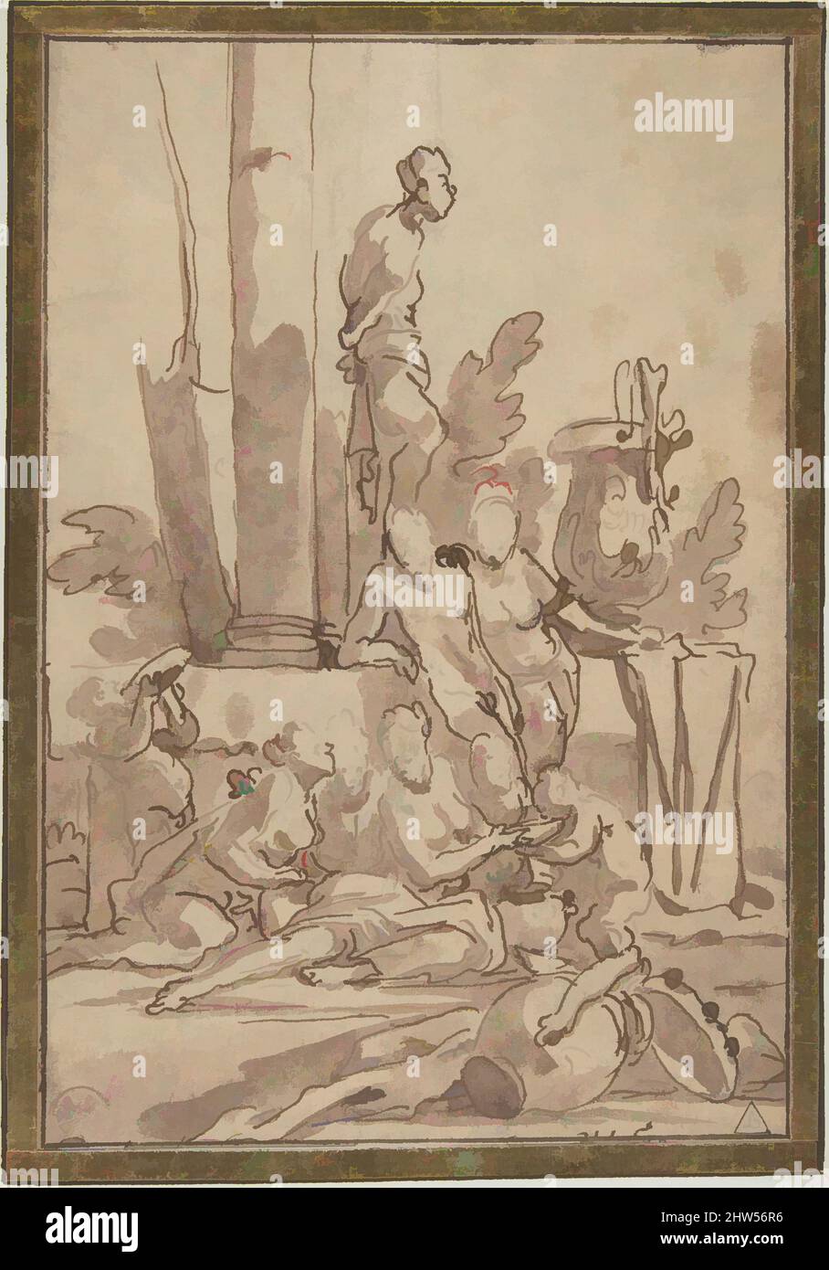Arte ispirata da Bacchanalian Group con bambini che bevono, 1613–78, penna e inchiostro marrone, spazzola e lavaggio marrone., 5 11/16 x 3 7/8in. (14,5 x 9,9cm), disegni, Giulio Carpioni (Italiano, Venezia 1613–1678 Venezia, opere classiche modernizzate da Artotop con un tuffo di modernità. Forme, colore e valore, impatto visivo accattivante sulle emozioni artistiche attraverso la libertà delle opere d'arte in modo contemporaneo. Un messaggio senza tempo che persegue una nuova direzione selvaggiamente creativa. Artisti che si rivolgono al supporto digitale e creano l'NFT Artotop Foto Stock