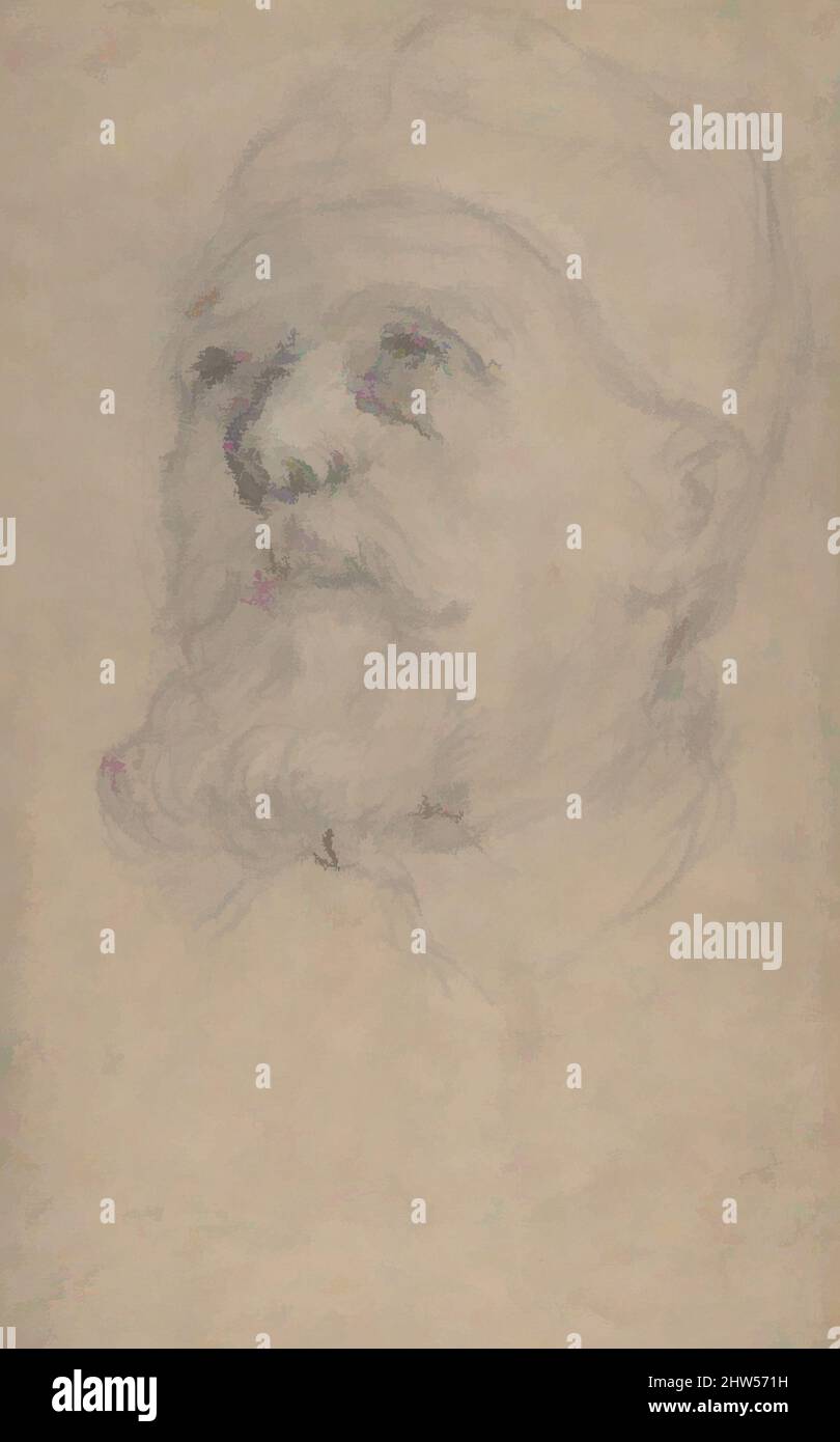 Arte ispirata dal Capo di Papa Urbano VIII (Maffeo Vincenzo Barberini) (recto); un braccio allungato (verso), 1669–70, gesso nero, evidenziato con gesso bianco, su carta marrone chiaro (recto); gesso nero (verso), 15-3/4 x 9-5/8 pollici. (40,0 x 24,5 cm), disegni, attribuiti a Pietro Locatelli, opere classiche modernizzate da Artotop con un tuffo di modernità. Forme, colore e valore, impatto visivo accattivante sulle emozioni artistiche attraverso la libertà delle opere d'arte in modo contemporaneo. Un messaggio senza tempo che persegue una nuova direzione selvaggiamente creativa. Artisti che si rivolgono al supporto digitale e creano l'NFT Artotop Foto Stock