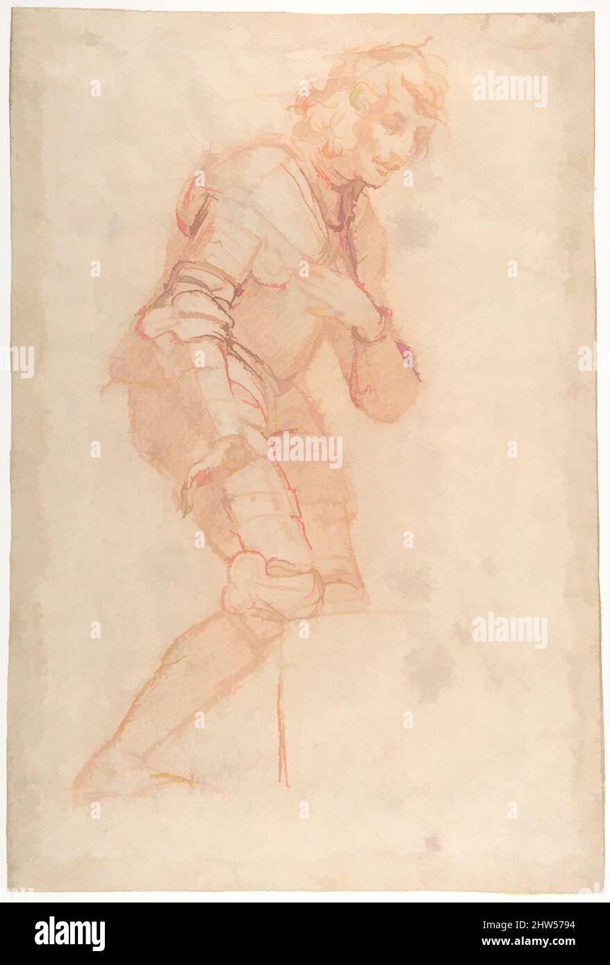 Arte ispirata a Kneeling Youth in Armor, 1611–89, gesso rosso su carta beige, 16-7/16 x 11-1/4 pollici (41,8 x 28,5 cm), disegni, Baldassarre Franceschini (il Volterrano) (Italiano, Volterra 1611–1690 Firenze, opere classiche modernizzate da Artotop con un tuffo di modernità. Forme, colore e valore, impatto visivo accattivante sulle emozioni artistiche attraverso la libertà delle opere d'arte in modo contemporaneo. Un messaggio senza tempo che persegue una nuova direzione selvaggiamente creativa. Artisti che si rivolgono al supporto digitale e creano l'NFT Artotop Foto Stock