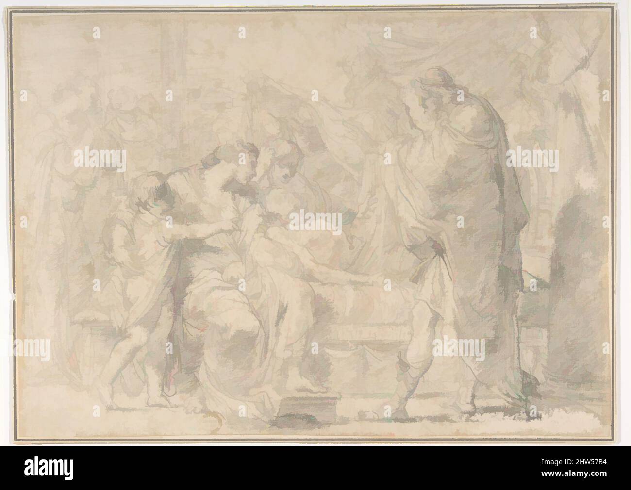 Arte ispirata dalla famiglia reale di Troia che pianse la morte di Hector, 1734–1802, gesso nero., 8 1/8 x 11 3/8in. (20,7 x 28,9cm), disegni, Gaetano Gandolfi (italiano, San Matteo della Decima 1734–1802 Bologna, opere classiche modernizzate da Artotop con un tuffo di modernità. Forme, colore e valore, impatto visivo accattivante sulle emozioni artistiche attraverso la libertà delle opere d'arte in modo contemporaneo. Un messaggio senza tempo che persegue una nuova direzione selvaggiamente creativa. Artisti che si rivolgono al supporto digitale e creano l'NFT Artotop Foto Stock