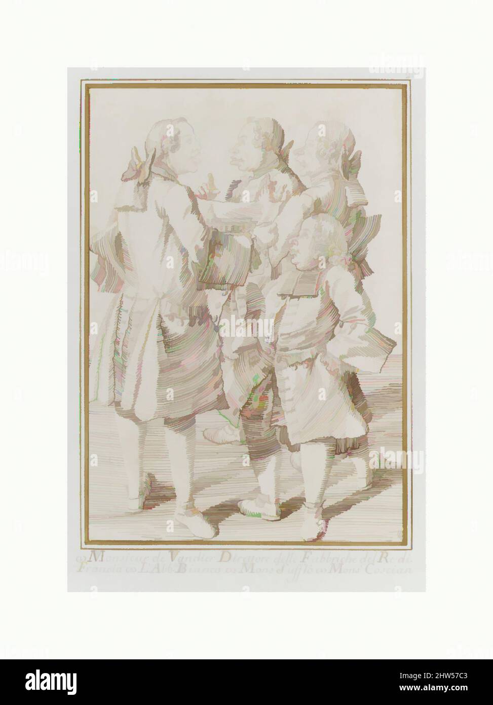 Arte ispirata al Marchese de Vandières, Abbé Jean-Bernard le Blanc, Germain Soufflot, e Charles-Nicolas Cochin, il giovane, ca. 1750, inchiostro Pen e marrone, su tracce di gesso nero, 11 15/16 x 8 1/4in. (30,4 x 21cm), disegni, Pier Leone Ghezzi (italiano, Comunanza vicino Ascoli, opere classiche modernizzate da Artotop con un tuffo di modernità. Forme, colore e valore, impatto visivo accattivante sulle emozioni artistiche attraverso la libertà delle opere d'arte in modo contemporaneo. Un messaggio senza tempo che persegue una nuova direzione selvaggiamente creativa. Artisti che si rivolgono al supporto digitale e creano l'NFT Artotop Foto Stock