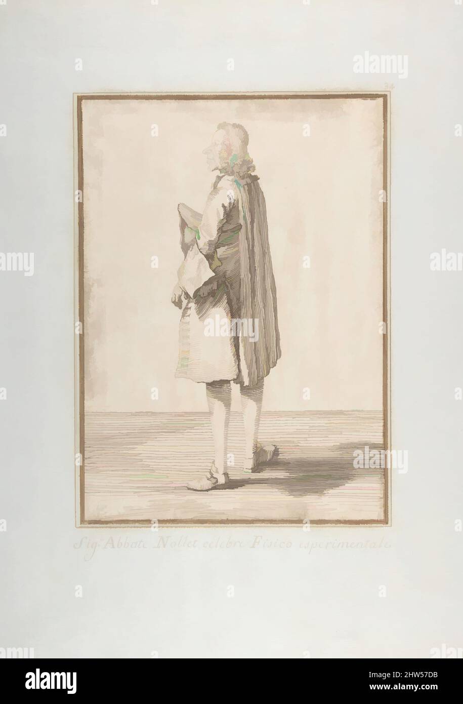 Arte ispirata da Abbé Jean-Antoine Nollet, 1674–1755, penna e inchiostro marrone, su tracce di grafite o piombo, 11 7/8 x 8 1/2in. (30,2 x 21,6cm), disegni, Pier Leone Ghezzi (Italia, Comunanza vicino Ascoli Piceno 1674–1755 Roma, opere classiche modernizzate da Artotop con un tuffo di modernità. Forme, colore e valore, impatto visivo accattivante sulle emozioni artistiche attraverso la libertà delle opere d'arte in modo contemporaneo. Un messaggio senza tempo che persegue una nuova direzione selvaggiamente creativa. Artisti che si rivolgono al supporto digitale e creano l'NFT Artotop Foto Stock