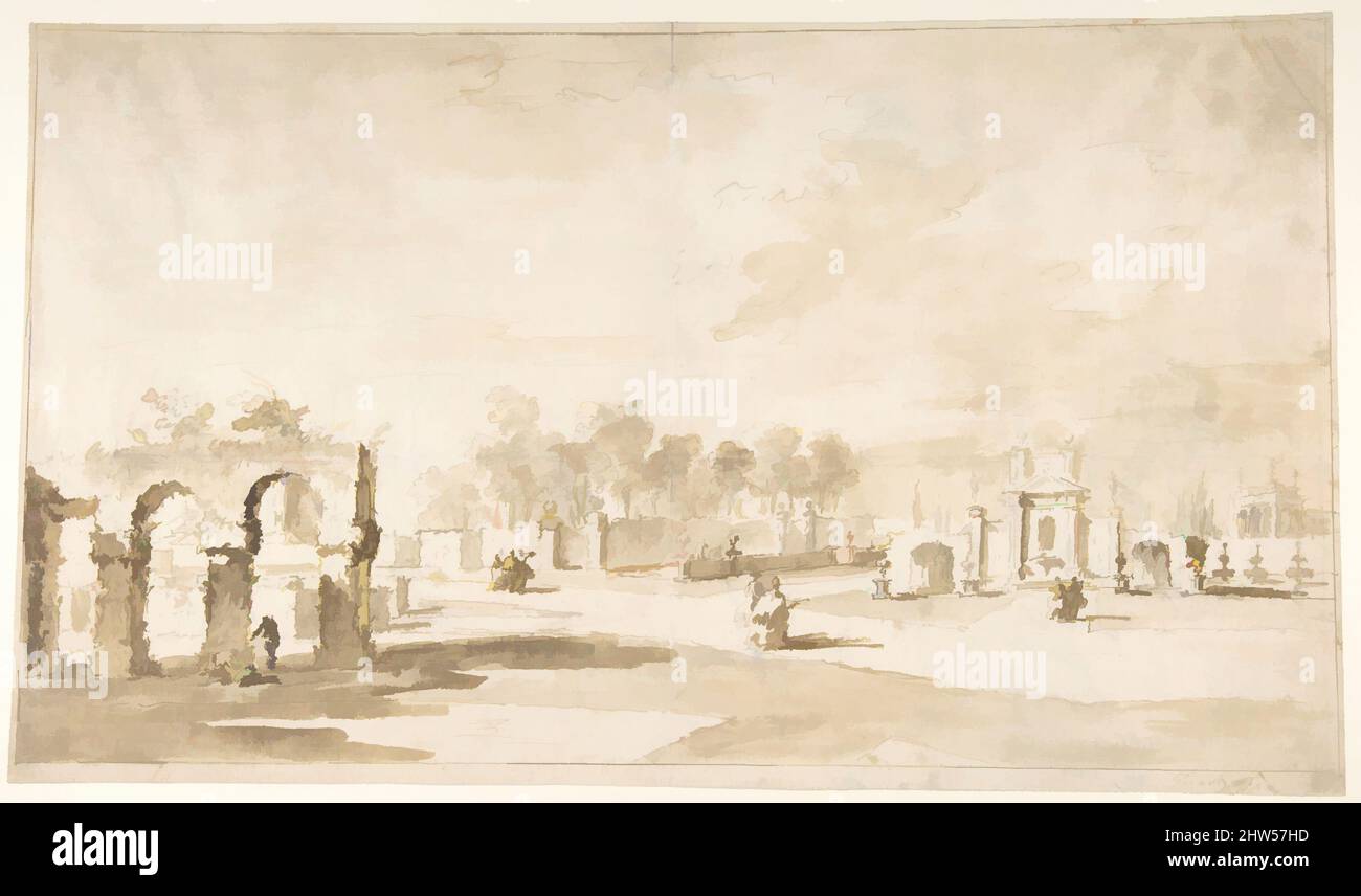 Arte ispirata ai Giardini di Villa Correr, nei pressi di Strà (recto); Studio per la trasverberazione di Santa Teresa di Gesù e uno Studio delle mani (verso), 1712–93, penna e inchiostro marrone, pennello e lavaggio marrone, su carbone (recto). Linee di incorniciatura a penna e inchiostro marrone; carbone (verso), foglio: 9, opere classiche modernizzate da Artotop con un tuffo di modernità. Forme, colore e valore, impatto visivo accattivante sulle emozioni artistiche attraverso la libertà delle opere d'arte in modo contemporaneo. Un messaggio senza tempo che persegue una nuova direzione selvaggiamente creativa. Artisti che si rivolgono al supporto digitale e creano l'NFT Artotop Foto Stock