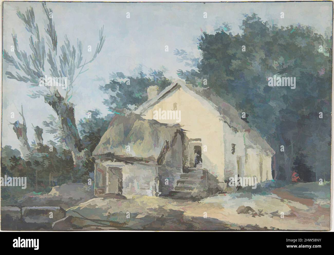 Arte ispirata dal paesaggio – Cottage in un legno, 18th secolo, Gouache, 4 3/8 x 6 5/16 pollici, disegni, Anonimo, francese, 18th secolo, Opere classiche modernizzate da Artotop con un tocco di modernità. Forme, colore e valore, impatto visivo accattivante sulle emozioni artistiche attraverso la libertà delle opere d'arte in modo contemporaneo. Un messaggio senza tempo che persegue una nuova direzione selvaggiamente creativa. Artisti che si rivolgono al supporto digitale e creano l'NFT Artotop Foto Stock