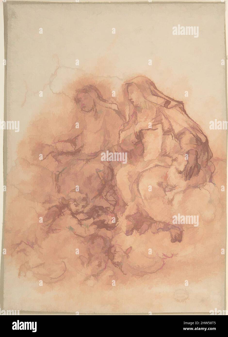 Arte ispirata da Sant'Agnese e da una Santa femmina, 17th secolo, gesso rosso, inciampato, su carta marrone chiaro, 8-3/4 x 6-1/4 pollici. (22,25 x 15,9 cm), disegni, anonimi, italiani, roman-bolognesi, 17th secolo, opere classiche modernizzate da Artotop con un tuffo di modernità. Forme, colore e valore, impatto visivo accattivante sulle emozioni artistiche attraverso la libertà delle opere d'arte in modo contemporaneo. Un messaggio senza tempo che persegue una nuova direzione selvaggiamente creativa. Artisti che si rivolgono al supporto digitale e creano l'NFT Artotop Foto Stock