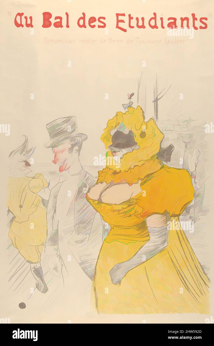 Arte ispirata da Au Bal des Etudiants, n.d., riproduzione fotografica di un disegno, dimensione tappeto: 22 x 28 pollici, stampe, dopo Henri de Toulouse-Lautrec (francese, Albi 1864–1901 Saint-André-du-Bois, opere classiche modernizzate da Artotop con un tuffo di modernità. Forme, colore e valore, impatto visivo accattivante sulle emozioni artistiche attraverso la libertà delle opere d'arte in modo contemporaneo. Un messaggio senza tempo che persegue una nuova direzione selvaggiamente creativa. Artisti che si rivolgono al supporto digitale e creano l'NFT Artotop Foto Stock