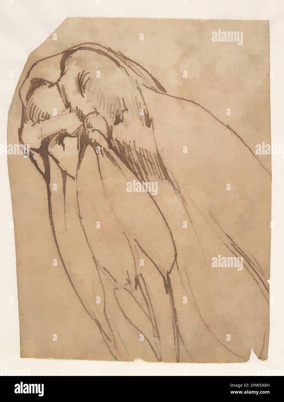 Art Inspired by Anatomical Study of a Knee, 1475–1564, Pen and Brown ink, 4 1/2 x 3 7/16in. (11,4 x 8,8cm), disegni, Scuola di Michelangelo Buonarroti (Italiano, Caprese 1475–1564 Roma, opere classiche modernizzate da Artotop con un tuffo di modernità. Forme, colore e valore, impatto visivo accattivante sulle emozioni artistiche attraverso la libertà delle opere d'arte in modo contemporaneo. Un messaggio senza tempo che persegue una nuova direzione selvaggiamente creativa. Artisti che si rivolgono al supporto digitale e creano l'NFT Artotop Foto Stock