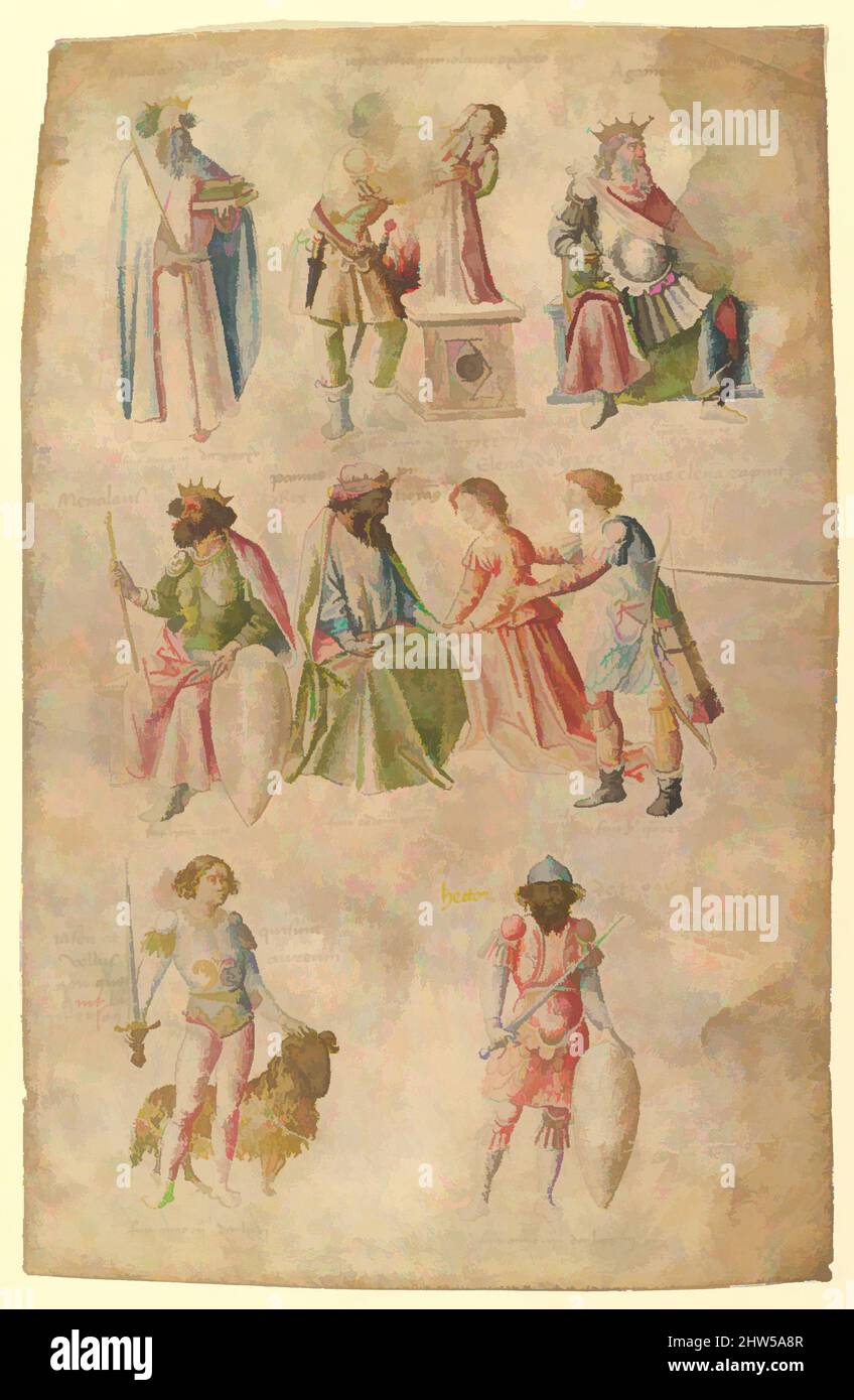 Arte ispirata da uomini e donne famosi da Antichità classica e Biblica, 1450s, inchiostro Pen e marrone, pennello e acquerello di varie tonalità, tracce di vernice d'oro, 12 3/16 x 7 7/8 pollici. (31 x 20 cm), disegni, attribuiti a Barthelemy d'Eyck (Netherlandh, fiorito 1444–1469, opere classiche modernizzate da Artotop con un tuffo di modernità. Forme, colore e valore, impatto visivo accattivante sulle emozioni artistiche attraverso la libertà delle opere d'arte in modo contemporaneo. Un messaggio senza tempo che persegue una nuova direzione selvaggiamente creativa. Artisti che si rivolgono al supporto digitale e creano l'NFT Artotop Foto Stock