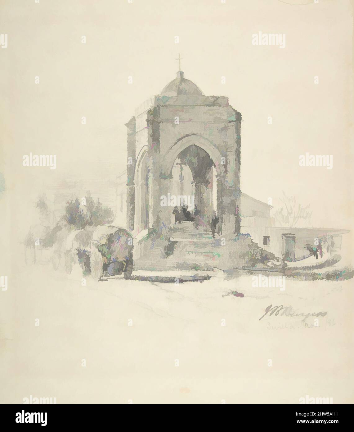 Art Inspired by Wayside Temple Near Seville, 1886, Graphite, Sheet: 11 1/2 x 9 3/16 in. (29,2 x 23,3 cm), disegni, John Bagnold Burgess (British, Chelsea, Londra 1830–1897 Londra, opere classiche modernizzate da Artotop con un tuffo di modernità. Forme, colore e valore, impatto visivo accattivante sulle emozioni artistiche attraverso la libertà delle opere d'arte in modo contemporaneo. Un messaggio senza tempo che persegue una nuova direzione selvaggiamente creativa. Artisti che si rivolgono al supporto digitale e creano l'NFT Artotop Foto Stock