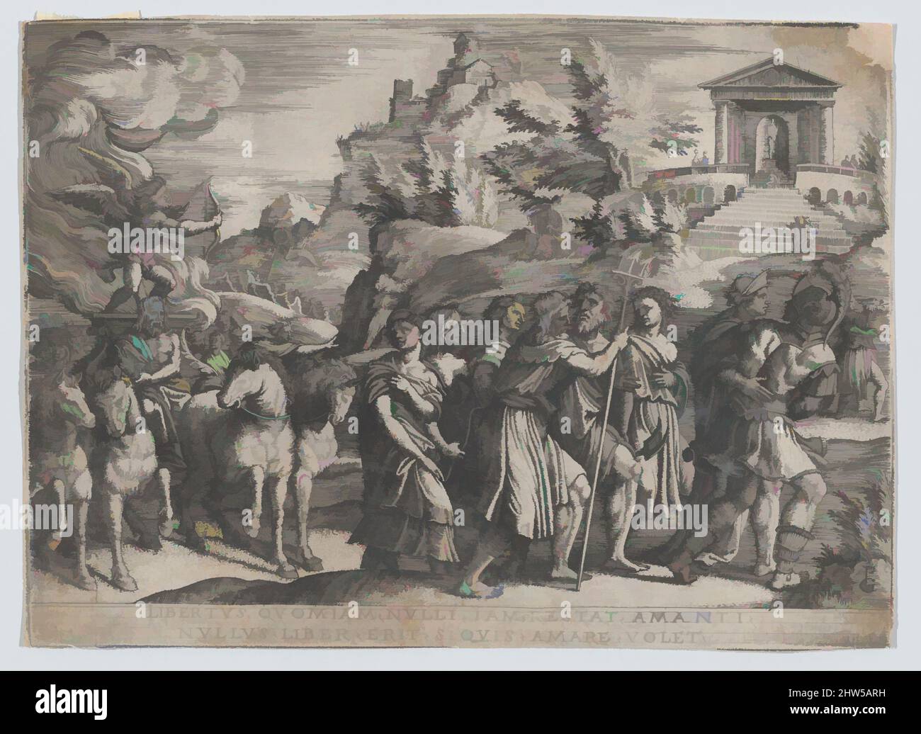 Arte ispirata dal Trionfo dell'Amore, dal Trionfo di Petrarca, incisione, foglio: 6 x 8 5/16 pollici. (15,3 x 21,1 cm), stampe, Georg Pencz (tedesco, Wroclaw ca. 1500–1550 Lipsia, opere classiche modernizzate da Artotop con un tuffo di modernità. Forme, colore e valore, impatto visivo accattivante sulle emozioni artistiche attraverso la libertà delle opere d'arte in modo contemporaneo. Un messaggio senza tempo che persegue una nuova direzione selvaggiamente creativa. Artisti che si rivolgono al supporto digitale e creano l'NFT Artotop Foto Stock