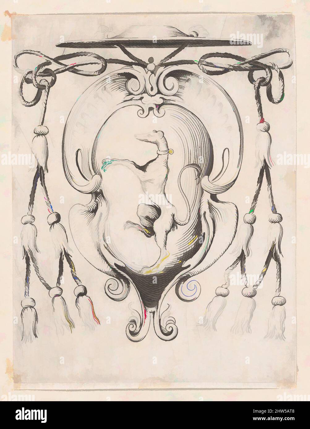 Arte ispirata dallo stemma di un cardinale della famiglia Sampieri, 1590–95, incisione, 5 1/2 x 4 1/8 poll. (14 x 10,5 cm), stampe, Agostino Carracci (Bologna 1557–1602 Parma, opere classiche modernizzate da Artotop con un tuffo di modernità. Forme, colore e valore, impatto visivo accattivante sulle emozioni artistiche attraverso la libertà delle opere d'arte in modo contemporaneo. Un messaggio senza tempo che persegue una nuova direzione selvaggiamente creativa. Artisti che si rivolgono al supporto digitale e creano l'NFT Artotop Foto Stock