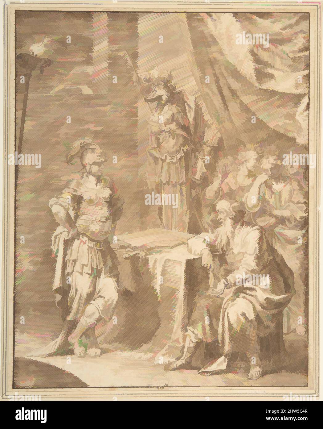 Arte ispirata dalla scena storica: Studio per un'incisione, 18th secolo, penna e inchiostro marrone, 8-7/8 x 7 poll. (22,5 x 17,8 cm), disegni, anonimi, italiani, prima metà del 18th secolo, opere classiche modernizzate da Artotop con un tuffo di modernità. Forme, colore e valore, impatto visivo accattivante sulle emozioni artistiche attraverso la libertà delle opere d'arte in modo contemporaneo. Un messaggio senza tempo che persegue una nuova direzione selvaggiamente creativa. Artisti che si rivolgono al supporto digitale e creano l'NFT Artotop Foto Stock