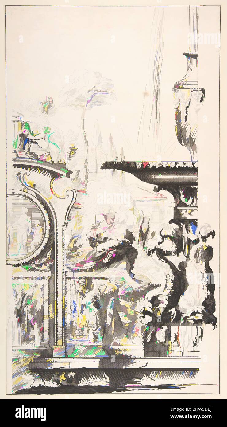 Arte ispirata dallo Studio per un Giardino Capriccio, n.d., penna e inchiostro nero, su tracce di grafite. Linee di incorniciatura a penna e inchiostro nero, 17 1/4 x 9 1/2 pollici (43,8 x 24,1 cm), laboratorio di Gilles-Marie Oppenord (francese, Parigi 1672–1742 Parigi, opere classiche modernizzate da Artotop con un tuffo di modernità. Forme, colore e valore, impatto visivo accattivante sulle emozioni artistiche attraverso la libertà delle opere d'arte in modo contemporaneo. Un messaggio senza tempo che persegue una nuova direzione selvaggiamente creativa. Artisti che si rivolgono al supporto digitale e creano l'NFT Artotop Foto Stock