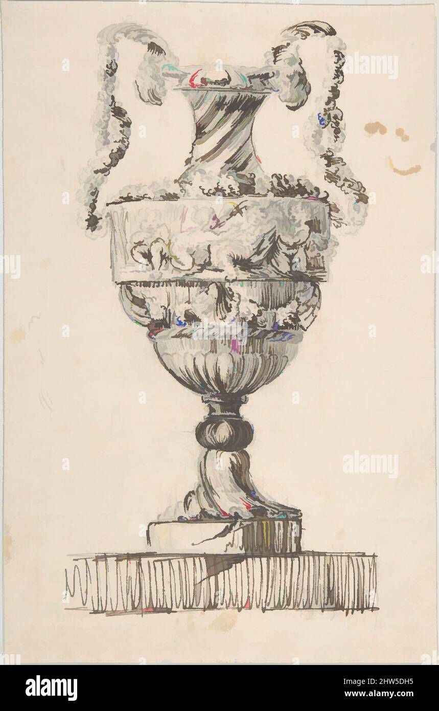 Arte ispirata da Design for a Vase (recto); Sketch of Small Vase (verso), ca. 1752, inchiostro a penna e marrone su grafite (recto); grafite (verso), 9 1/4 x 6 1/16 pollici (23,5 x 15,4 cm), Jacques Francois Joseph Saly (francese, Valenciennes 1717–1776 Parigi, opere classiche modernizzate da Artotop con un tuffo di modernità. Forme, colore e valore, impatto visivo accattivante sulle emozioni artistiche attraverso la libertà delle opere d'arte in modo contemporaneo. Un messaggio senza tempo che persegue una nuova direzione selvaggiamente creativa. Artisti che si rivolgono al supporto digitale e creano l'NFT Artotop Foto Stock