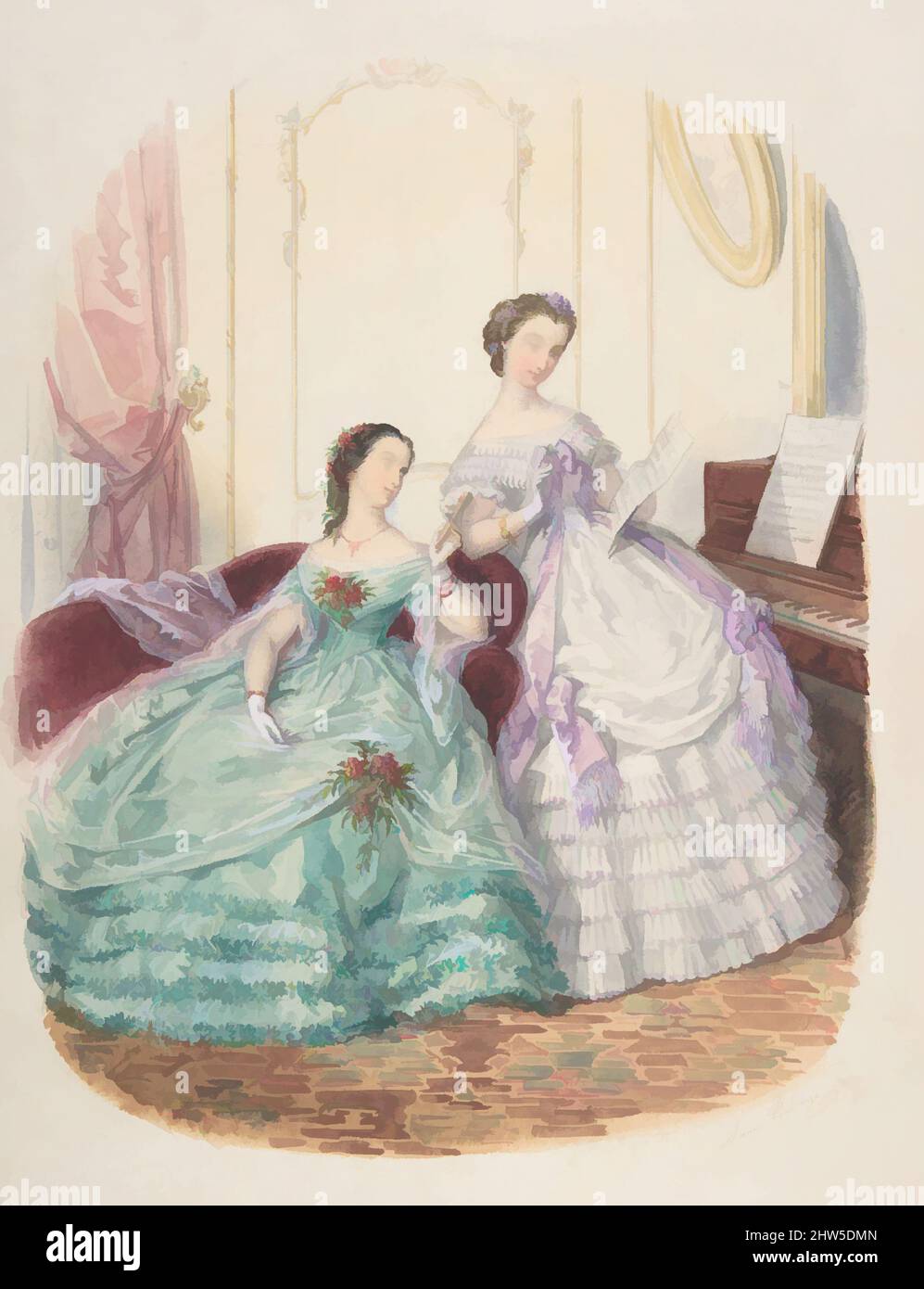 Arte ispirata da Fashion Study: Due donne in abito da sera, ca. 1860, acquerello su grafite, 11 1/2 x 8 5/8 poll. (29,2 x 21,9 cm), disegni, Adèle-Anais Toudouze (francese, Parigi 1822–1899 Parigi, opere classiche modernizzate da Artotop con un tocco di modernità. Forme, colore e valore, impatto visivo accattivante sulle emozioni artistiche attraverso la libertà delle opere d'arte in modo contemporaneo. Un messaggio senza tempo che persegue una nuova direzione selvaggiamente creativa. Artisti che si rivolgono al supporto digitale e creano l'NFT Artotop Foto Stock