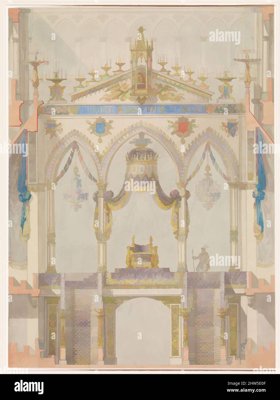 Arte ispirata all'elevazione dello schermo di Rood con trono di Luigi XVIII, Cattedrale di Reims, n.d., penna e inchiostro nero, con lavaggio colorato, 29 1/2 x 22 pollici. (74,9 x 55,9 cm), disegni, Charles Percier (francese, Parigi 1764–1838 Parigi), Pierre Franois Léonard Fontaine (francese, Pontoise 1762–1853, opere classiche modernizzate da Artotop con un tuffo di modernità. Forme, colore e valore, impatto visivo accattivante sulle emozioni artistiche attraverso la libertà delle opere d'arte in modo contemporaneo. Un messaggio senza tempo che persegue una nuova direzione selvaggiamente creativa. Artisti che si rivolgono al supporto digitale e creano l'NFT Artotop Foto Stock