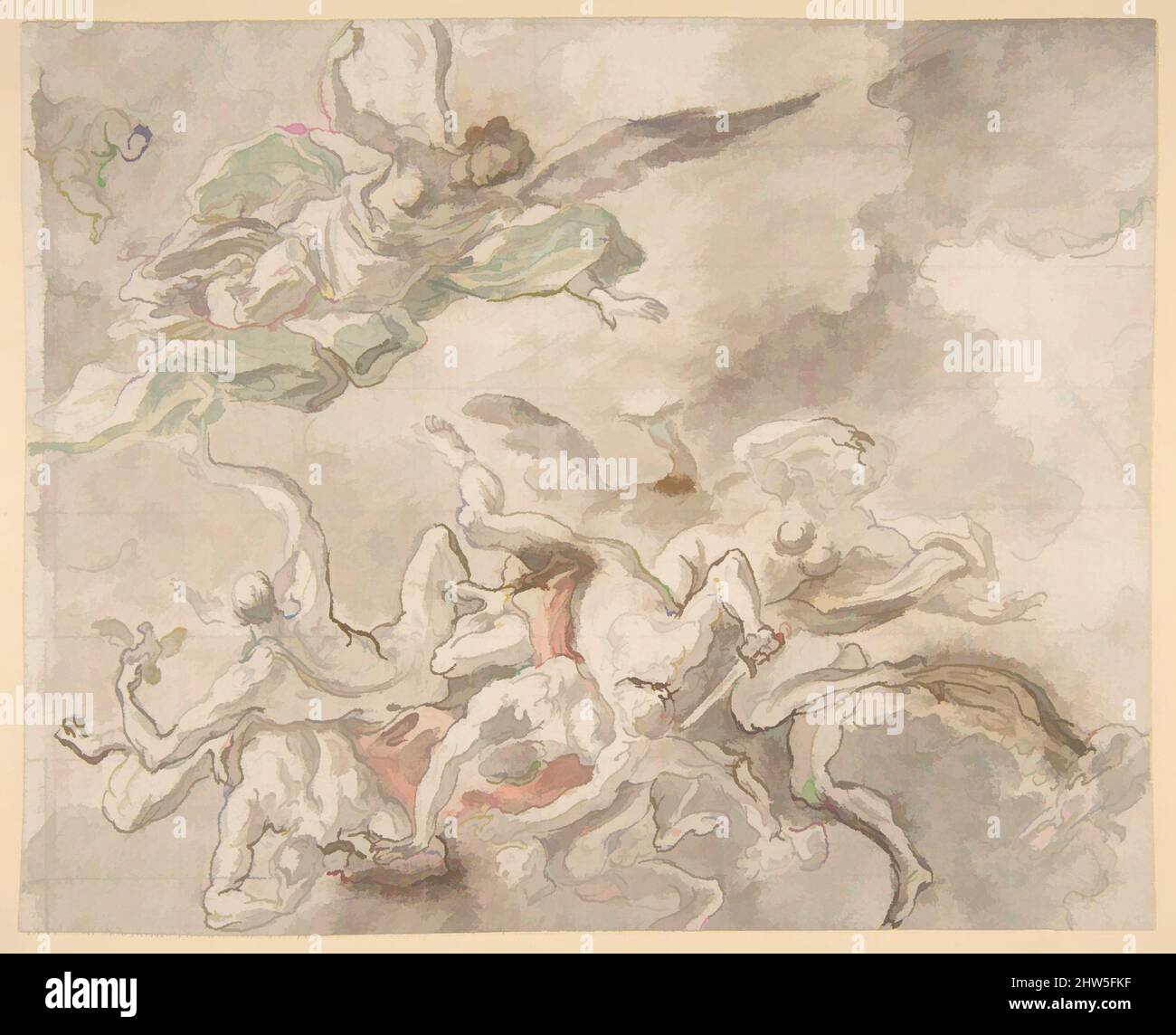 Arte ispirata dallo Studio per la caduta di Simon Maqus, S. Paolo Maggiare, Napoli, 1690, 1690, Inchiostro grigio, verde, rosa e grigio lavano su grafite, disegni, Francesco Solimena (italiano, canale di Serino 1657–1747 barra, opere classiche modernizzate da Artotop con un tuffo di modernità. Forme, colore e valore, impatto visivo accattivante sulle emozioni artistiche attraverso la libertà delle opere d'arte in modo contemporaneo. Un messaggio senza tempo che persegue una nuova direzione selvaggiamente creativa. Artisti che si rivolgono al supporto digitale e creano l'NFT Artotop Foto Stock