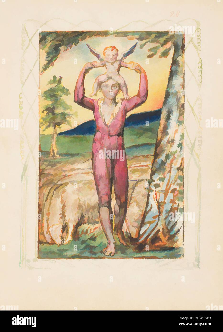 Arte ispirata da canzoni d'esperienza: Frontespizio, ca. 1825, rilievo incisione stampato in inchiostro arancione-marrone e colorato a mano con acquerello e oro, foglio: 6 3/16 x 5 9/16 pollici (15,7 x 14,1 cm), Prints, William Blake (British, Londra 1757–1827 Londra, opere classiche modernizzate da Artotop con un tuffo di modernità. Forme, colore e valore, impatto visivo accattivante sulle emozioni artistiche attraverso la libertà delle opere d'arte in modo contemporaneo. Un messaggio senza tempo che persegue una nuova direzione selvaggiamente creativa. Artisti che si rivolgono al supporto digitale e creano l'NFT Artotop Foto Stock