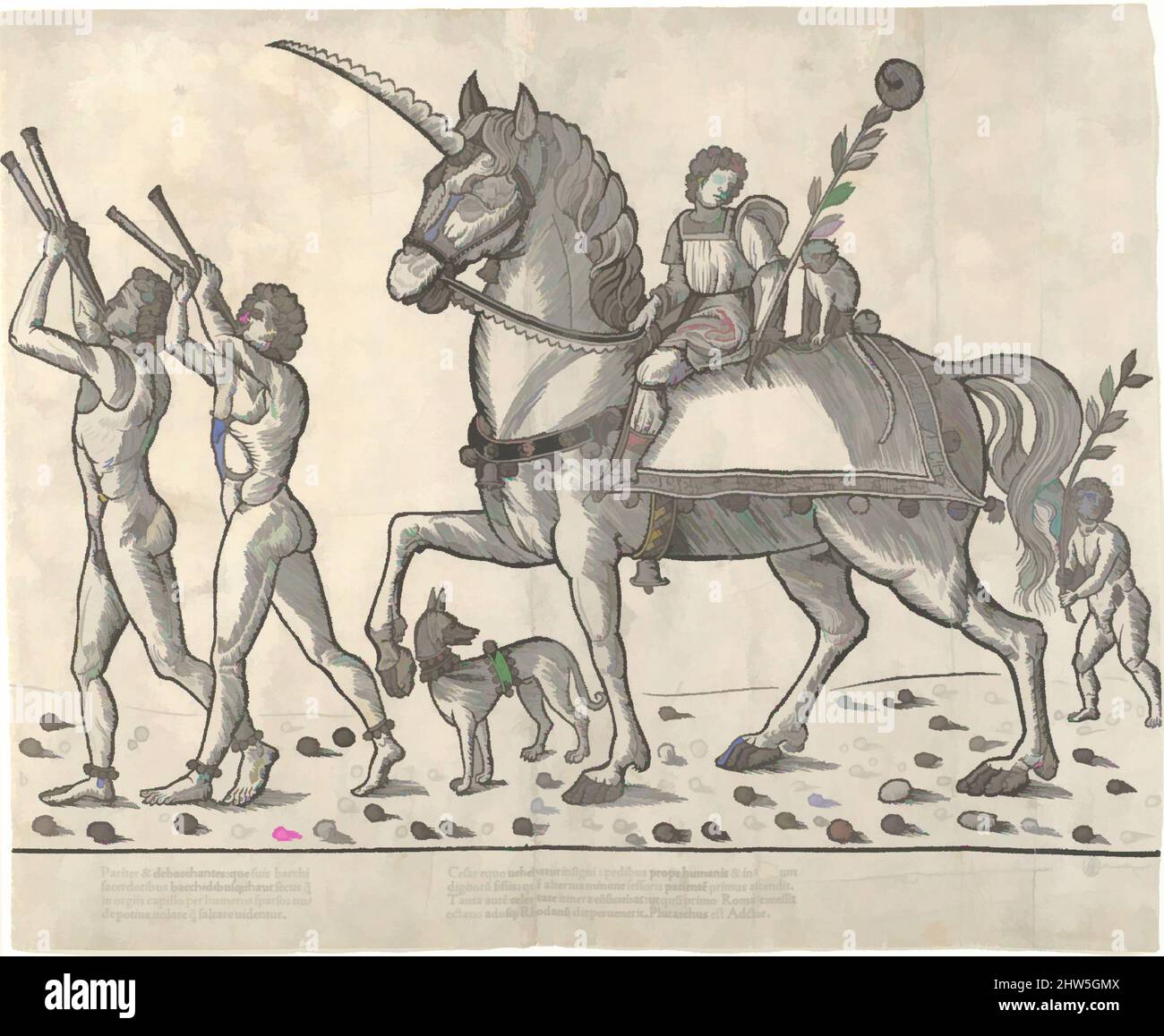 Arte ispirata al Trionfo di Cesare, dopo il 1503, legno, foglio: 13 1/16 x 15 7/8 pollici (33,1 x 40,4 cm), stampe, Jacob di Strasburgo (Scuola Italiana, nata Alsazia, Venezia attiva, 1494–1530), dopo Benedetto Bordone (italiano, Padova ca. 1455/60–1530 Padova, attiva principalmente a Venezia dal 1488, opere classiche modernizzate da Artotop con un tuffo di modernità. Forme, colore e valore, impatto visivo accattivante sulle emozioni artistiche attraverso la libertà delle opere d'arte in modo contemporaneo. Un messaggio senza tempo che persegue una nuova direzione selvaggiamente creativa. Artisti che si rivolgono al supporto digitale e creano l'NFT Artotop Foto Stock