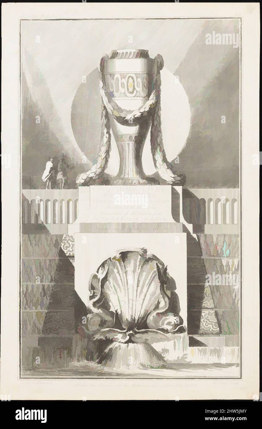 Art Inspired by Title page from Cinquieme Livre de Trophées, 18th Century, Etching, sheet: 15 1/4 x 9 15/16 in. (38,8 x 25,2 cm), stampe, disegnate da Jean Charles Delafosse (francese, Parigi 1734–1789 Parigi), incise da Jean Dominique Etienne le Canu (francese, Parigi attiva, 1750–70, opere classiche modernizzate da Artotop con un tocco di modernità. Forme, colore e valore, impatto visivo accattivante sulle emozioni artistiche attraverso la libertà delle opere d'arte in modo contemporaneo. Un messaggio senza tempo che persegue una nuova direzione selvaggiamente creativa. Artisti che si rivolgono al supporto digitale e creano l'NFT Artotop Foto Stock