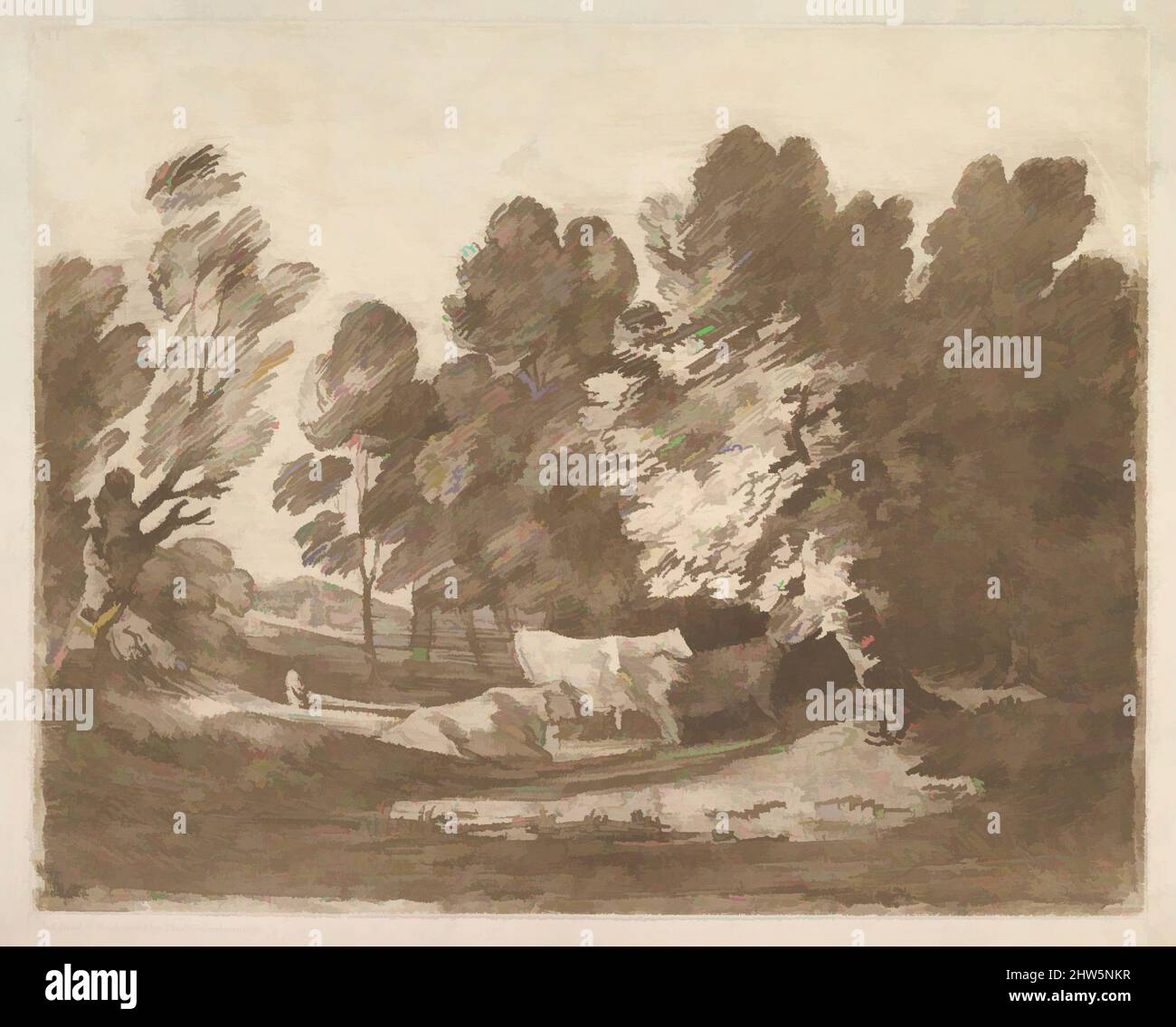 Arte ispirata da paesaggio boscoso con pastori e mucche, 1 agosto 1797, Aquatint (processo di zucchero-lift), stampato in inchiostro marrone, piatto: 10 7/8 x 13 11/16 pollici. (27,6 x 34,7 cm), Prints, Thomas Gainsborough (British, Sudbury 1727–1788 London), famoso per i suoi ritratti di sinuosi, opere classiche modernizzate da Artotop con un tocco di modernità. Forme, colore e valore, impatto visivo accattivante sulle emozioni artistiche attraverso la libertà delle opere d'arte in modo contemporaneo. Un messaggio senza tempo che persegue una nuova direzione selvaggiamente creativa. Artisti che si rivolgono al supporto digitale e creano l'NFT Artotop Foto Stock Arte ispirata da paesaggio boscoso con pastori e mucche, 1 agosto 1797, Aquatint (processo di zucchero-lift), stampato in inchiostro marrone, piatto: 10 7/8 x 13 11/16 pollici. (27,6 x 34,7 cm), Prints, Thomas Gainsborough (British, Sudbury 1727–1788 London), famoso per i suoi ritratti di sinuosi, opere classiche modernizzate da Artotop con un tocco di modernità. Forme, colore e valore, impatto visivo accattivante sulle emozioni artistiche attraverso la libertà delle opere d'arte in modo contemporaneo. Un messaggio senza tempo che persegue una nuova direzione selvaggiamente creativa. Artisti che si rivolgono al supporto digitale e creano l'NFT Artotop Foto Stock