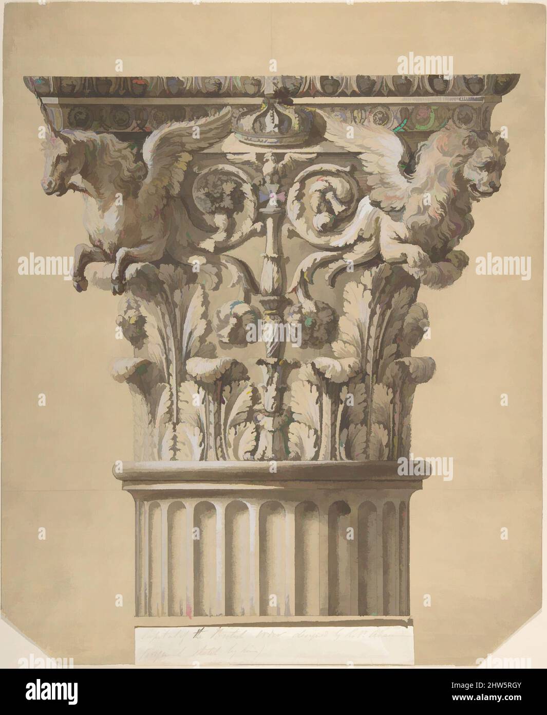 Arte ispirata dall'Ordine britannico: Elevazione di una capitale e parte del Fluted Shaft, 1762, penna e inchiostro, lavaggio e gouache, foglio: 14 7/8 x 12 1/4 pollici. (37,8 x 31,1 cm), James Adam (British, Edinburgh, Scotland 1732–1794 London, Classic opere modernizzate da Artotop con un tuffo di modernità. Forme, colore e valore, impatto visivo accattivante sulle emozioni artistiche attraverso la libertà delle opere d'arte in modo contemporaneo. Un messaggio senza tempo che persegue una nuova direzione selvaggiamente creativa. Artisti che si rivolgono al supporto digitale e creano l'NFT Artotop Foto Stock