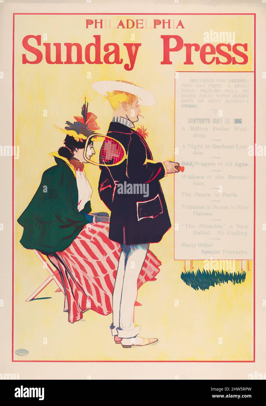 Art Inspired by Philadelphia Sunday Press: 26 maggio 1895, 1895, litografia, foglio: 22 1/4 x 15 5/8 in. (56,5 x 39,7 cm), Prints, George Reiter Brill (American, Pittsburgh, Pennsylvania 1867–1918 Florida, opere classiche modernizzate da Artotop con un tuffo di modernità. Forme, colore e valore, impatto visivo accattivante sulle emozioni artistiche attraverso la libertà delle opere d'arte in modo contemporaneo. Un messaggio senza tempo che persegue una nuova direzione selvaggiamente creativa. Artisti che si rivolgono al supporto digitale e creano l'NFT Artotop Foto Stock