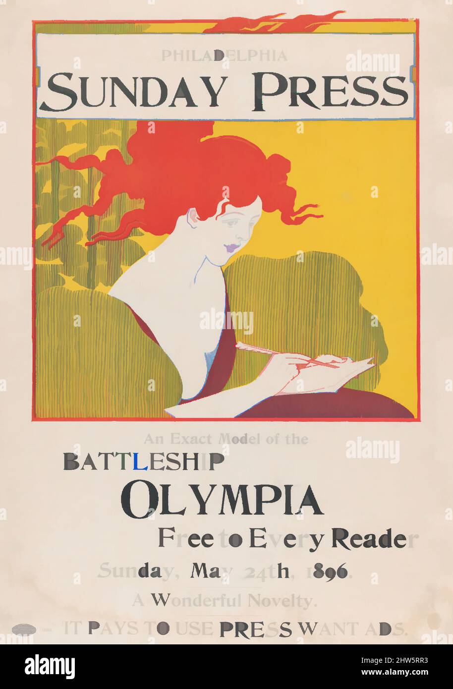 Art Inspired by Philadelphia Sunday Press: 24th maggio 1896, Commercial Relief Process, Sheet: 21 9/16 x 15 3/8 in. (54,7 x 39 cm), Prints, George Reiter Brill (American, Pittsburgh, Pennsylvania 1867–1918 Florida, opere classiche modernizzate da Artotop con un tuffo di modernità. Forme, colore e valore, impatto visivo accattivante sulle emozioni artistiche attraverso la libertà delle opere d'arte in modo contemporaneo. Un messaggio senza tempo che persegue una nuova direzione selvaggiamente creativa. Artisti che si rivolgono al supporto digitale e creano l'NFT Artotop Foto Stock