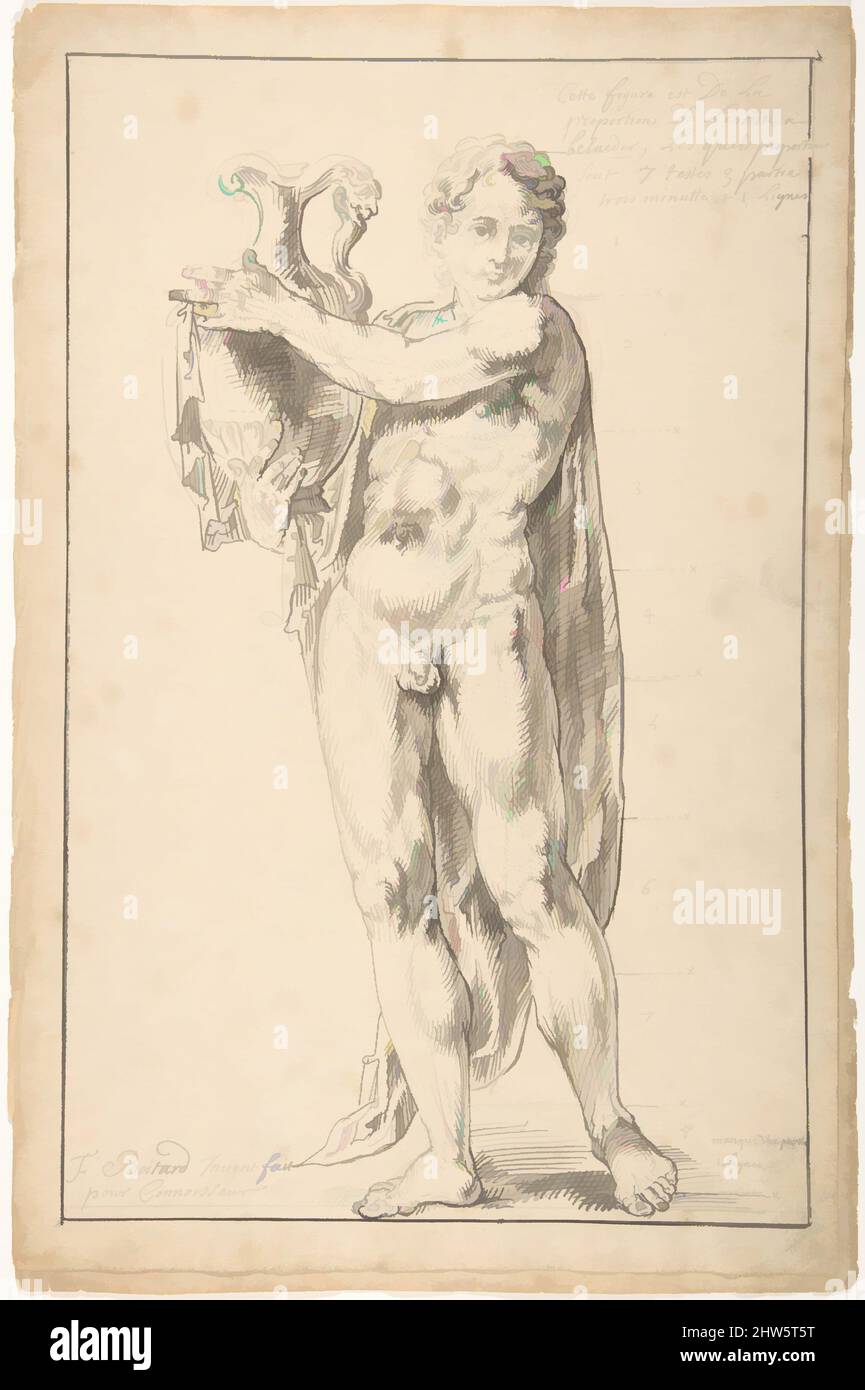 Arte ispirata dallo studio di una figura maschile che tiene un vaso (Apollo), ca. 1711, penna e inchiostro nero. Linee di incorniciatura a penna e inchiostro nero, 14 11/16 x 9 9/16 pollici (37,3 x 24,3 cm), disegni, Francesco Boitard (francese, ca. 1670–ca. 1715, opere classiche modernizzate da Artotop con un tuffo di modernità. Forme, colore e valore, impatto visivo accattivante sulle emozioni artistiche attraverso la libertà delle opere d'arte in modo contemporaneo. Un messaggio senza tempo che persegue una nuova direzione selvaggiamente creativa. Artisti che si rivolgono al supporto digitale e creano l'NFT Artotop Foto Stock