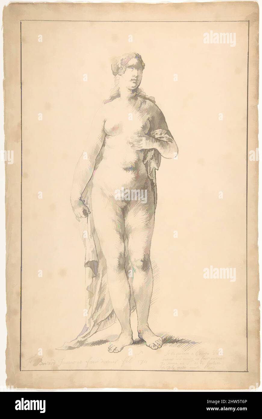 Arte ispirata dallo Studio di una figura femminile (Venere), 1711, penna e inchiostro nero. Linee di incorniciatura a penna e inchiostro nero, 14 3/4 x 9 11/16 pollici (37,4 x 24,6 cm), disegni, Francesco Boitard (francese, ca. 1670–ca. 1715, opere classiche modernizzate da Artotop con un tuffo di modernità. Forme, colore e valore, impatto visivo accattivante sulle emozioni artistiche attraverso la libertà delle opere d'arte in modo contemporaneo. Un messaggio senza tempo che persegue una nuova direzione selvaggiamente creativa. Artisti che si rivolgono al supporto digitale e creano l'NFT Artotop Foto Stock