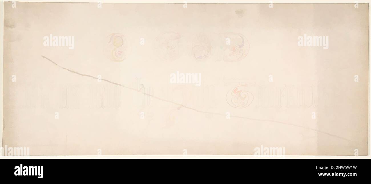 Art Inspired by Inscription in Gothic Letters, 1830–62, Graphite, foglio: 6 1/2 x 15 3/8 poll. (16,5 x 39,1 cm), Freeman Gage Delamotte (britannico, Sandhurst 1813/14–1862 Londra, opere classiche modernizzate da Artotop con un tuffo nella modernità. Forme, colore e valore, impatto visivo accattivante sulle emozioni artistiche attraverso la libertà delle opere d'arte in modo contemporaneo. Un messaggio senza tempo che persegue una nuova direzione selvaggiamente creativa. Artisti che si rivolgono al supporto digitale e creano l'NFT Artotop Foto Stock
