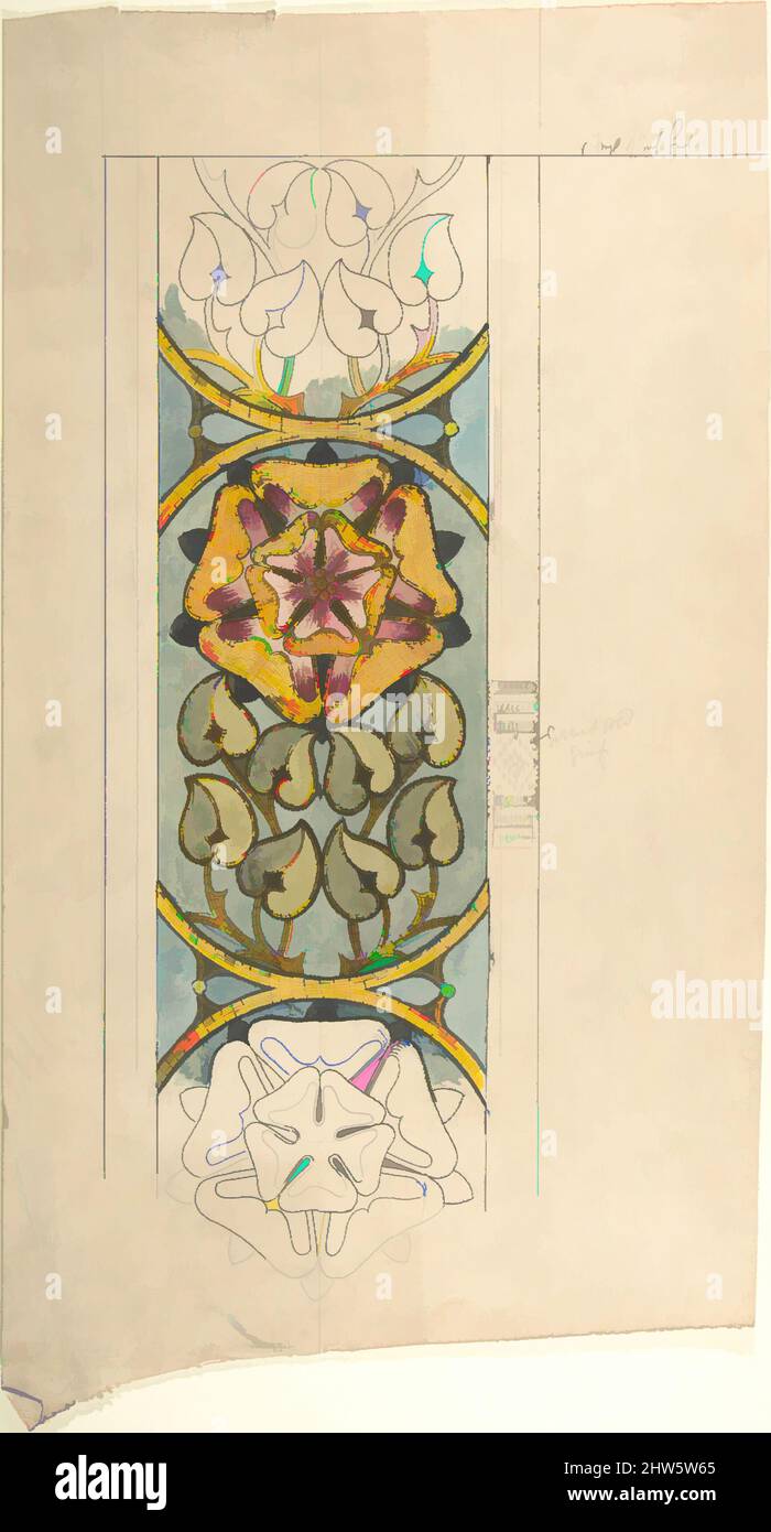 Art Inspired by Design for Ecclesiastical Embroidery, Vertical Pattern with Tudor Rose, fine 19th–inizio 20th secolo, Graphite, penna e inchiostro con acquerello, Ernest Geldart (British, Londra 1848–1929, opere classiche modernizzate da Artotop con un tuffo di modernità. Forme, colore e valore, impatto visivo accattivante sulle emozioni artistiche attraverso la libertà delle opere d'arte in modo contemporaneo. Un messaggio senza tempo che persegue una nuova direzione selvaggiamente creativa. Artisti che si rivolgono al supporto digitale e creano l'NFT Artotop Foto Stock